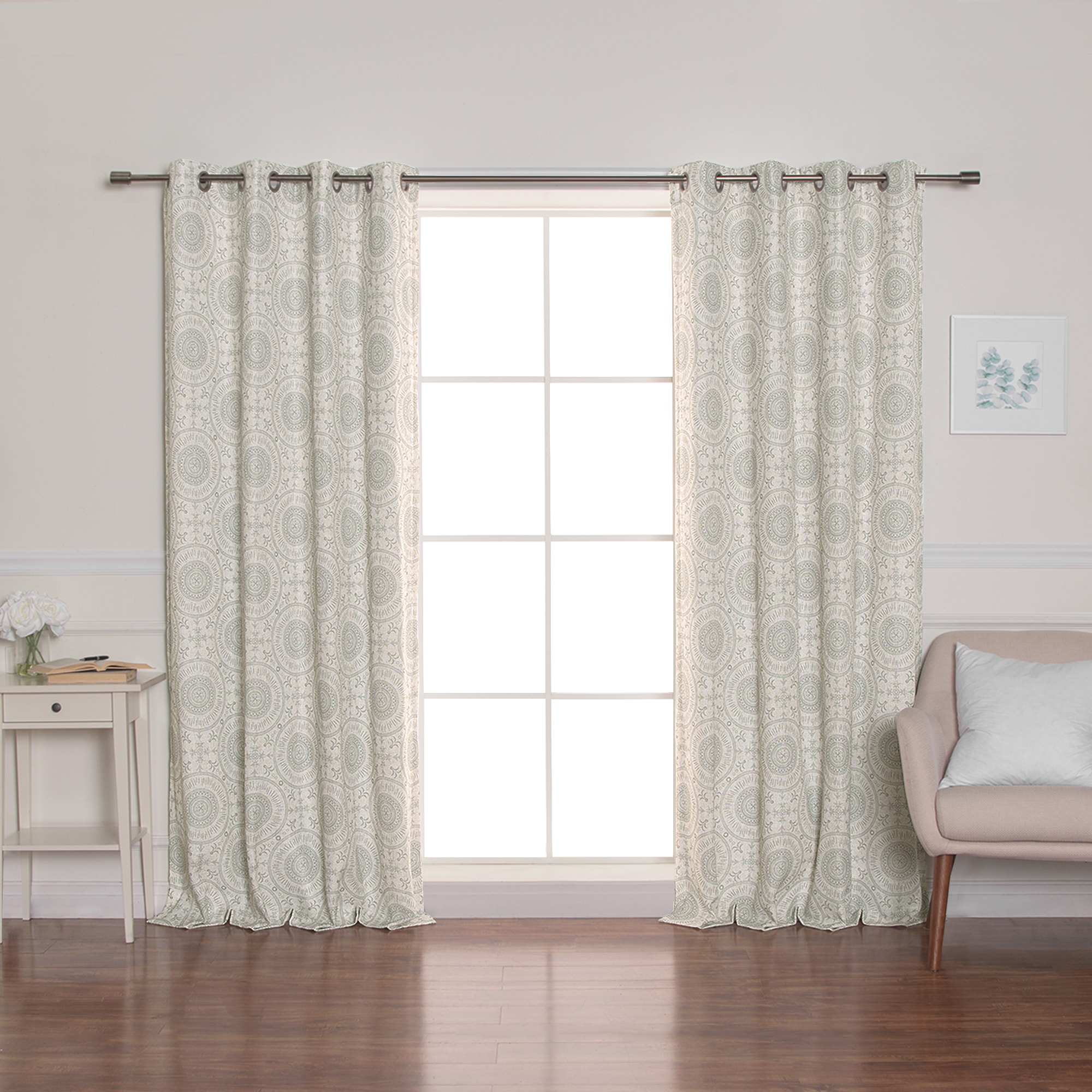 Best Home Fashion JC-18-MED03-84-SAGE 84-Inches Sage Geometric Blackout Standard lined Grommet Single curtain panel