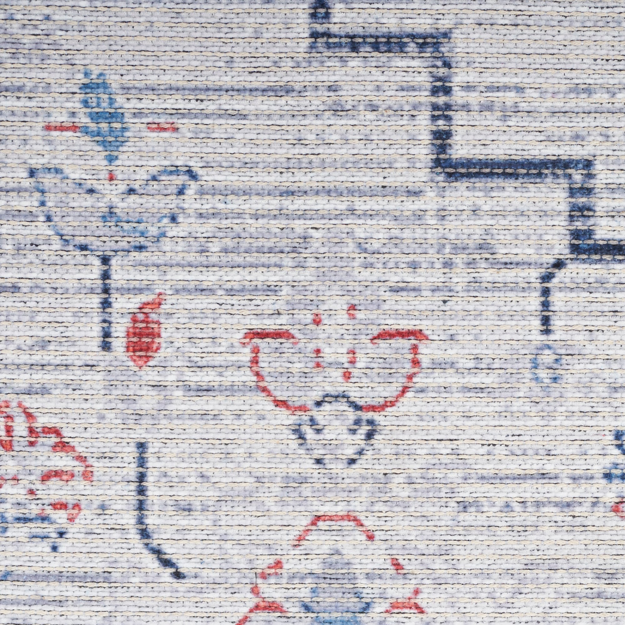 Ivory Blue Floral Cotton Synthetic Runner Rug 2'2" x 10'