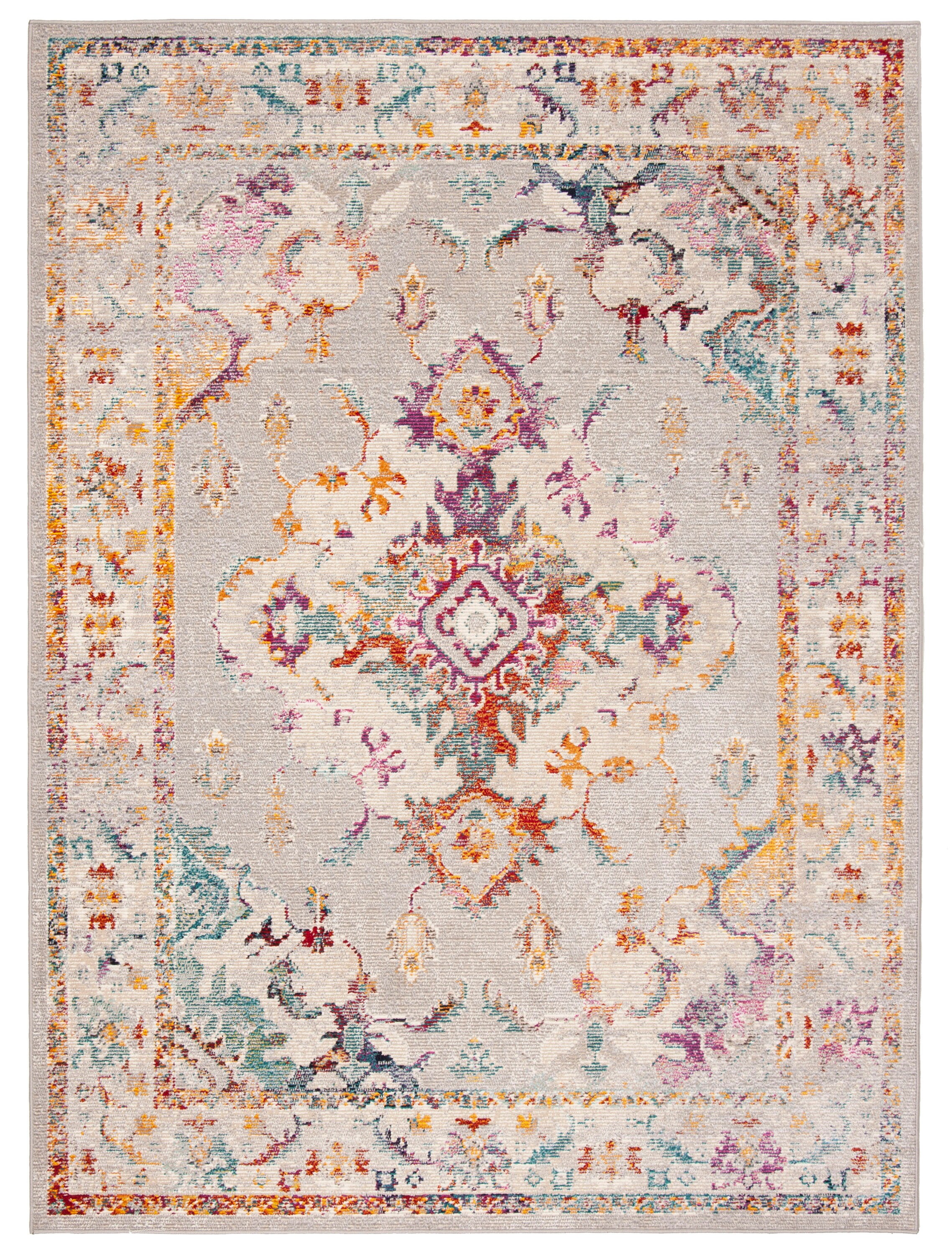 Gray and Cream 4' x 6' Oriental Synthetic Rug