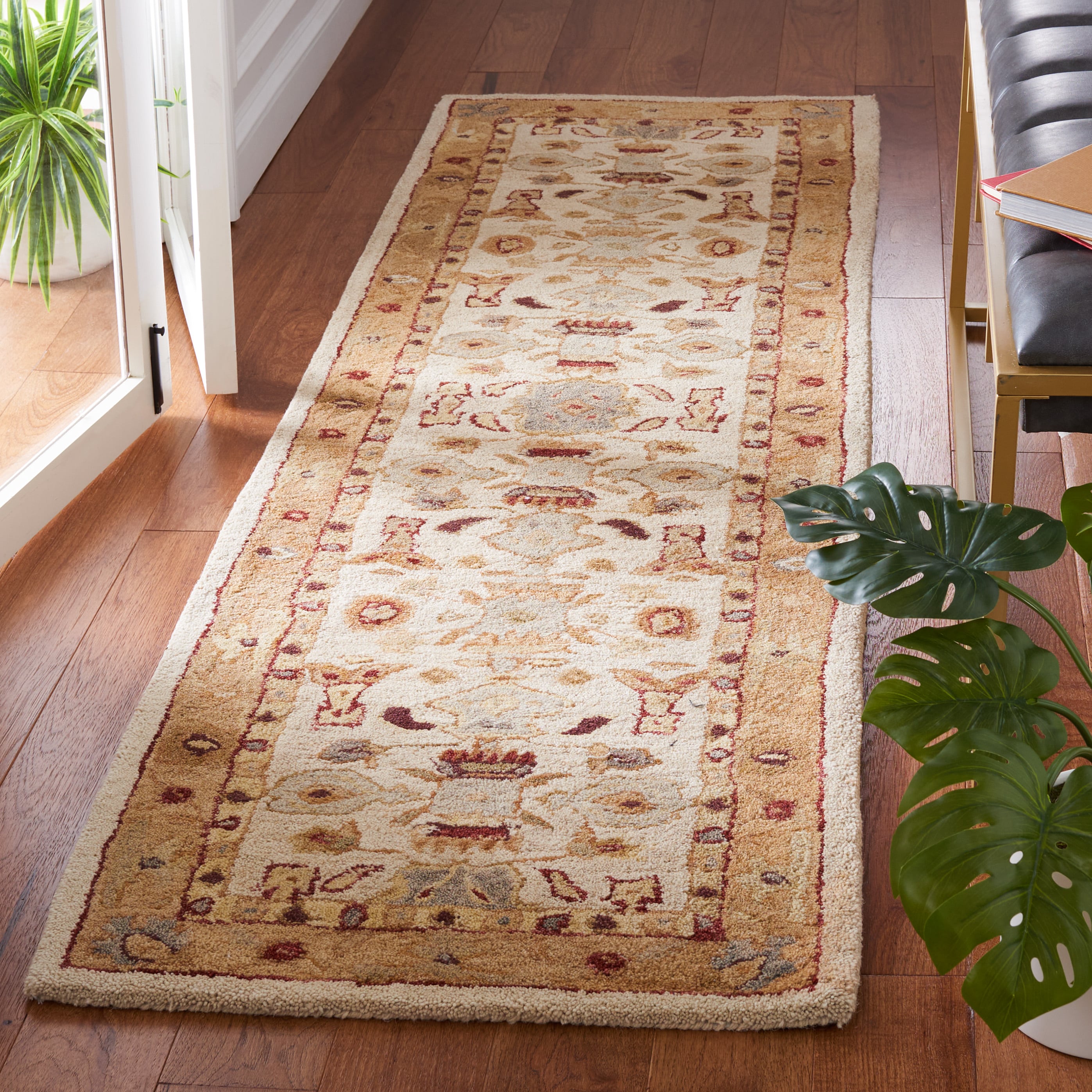  An543 Ivory/Gold Traditional 2ft-3in x 12ft Runner Rug