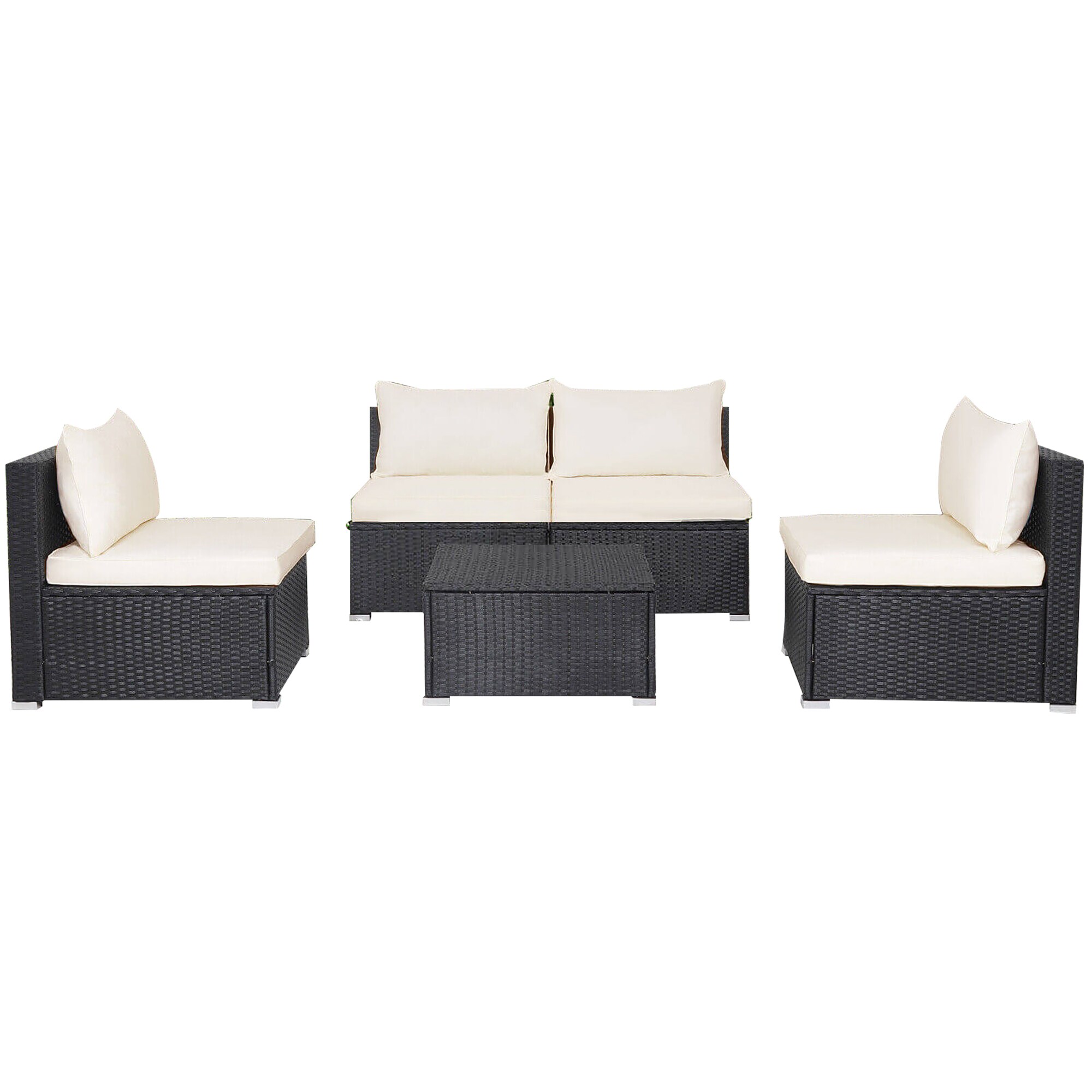 LIVIZA OUS69932 5 -Piece Rattan Patio Conversation Set with Off-white Cushions