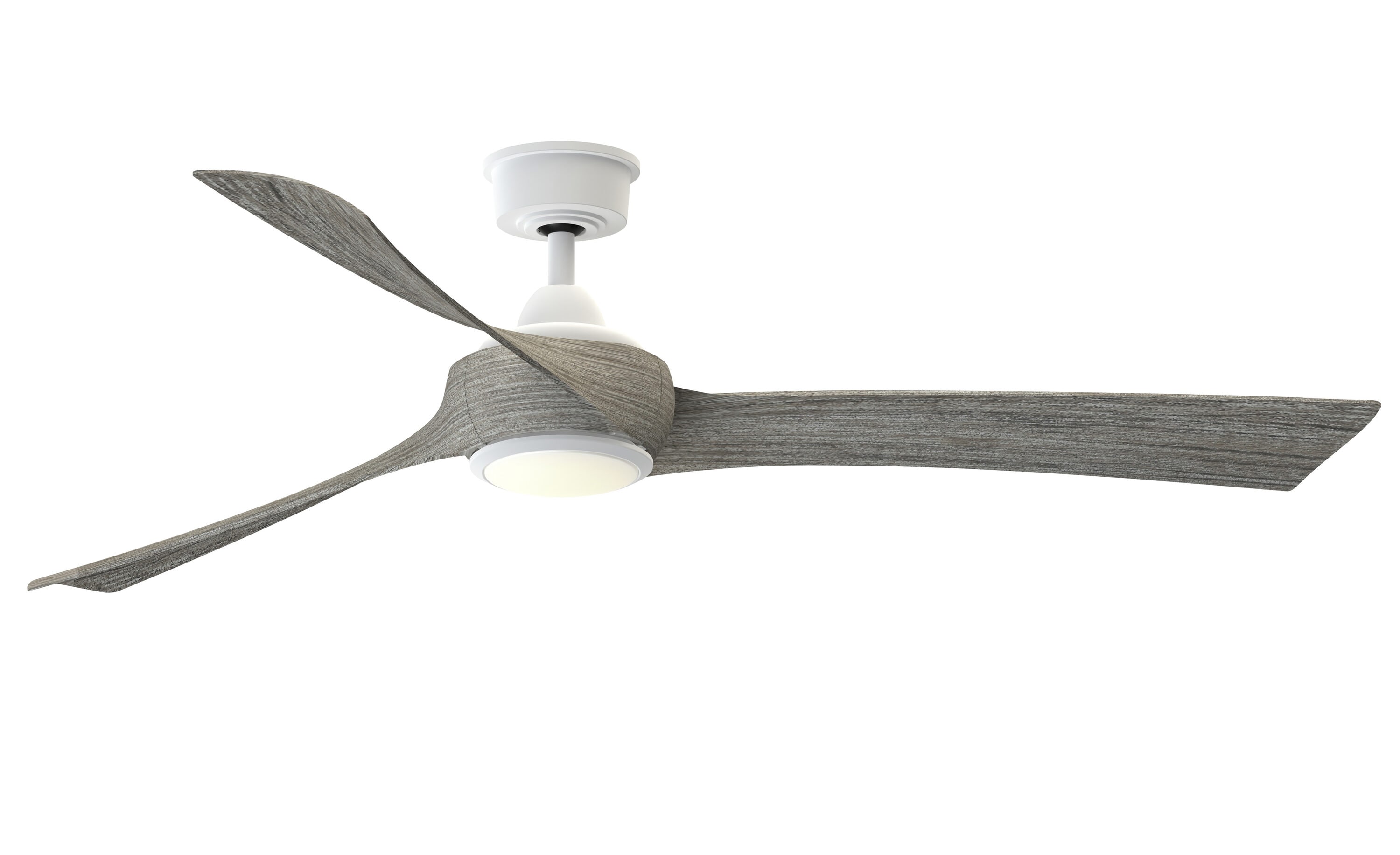 Fanimation FPD8531MW-64WE-LK Wrap Custom 64-in Color-Changing Integrated LED Outdoor Smart Matte White with Weathered Wood Blades Ceiling Fan With Light - Remote Included ( 3 -Blade )