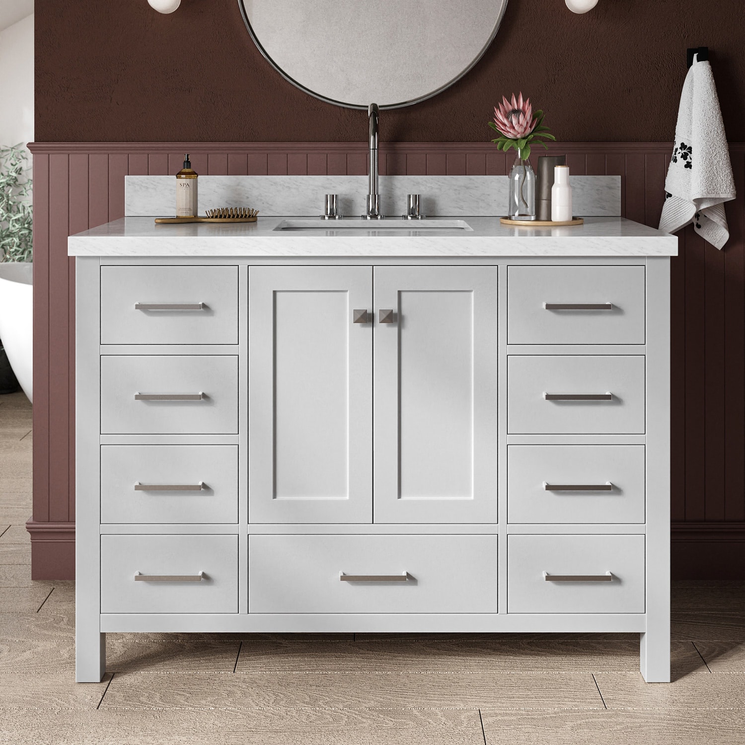 ARIEL A049SCWRVOGRY Cambridge 49-in Gray Undermount Single sink Bathroom Vanity with Carrara White Marble Natural marble Top