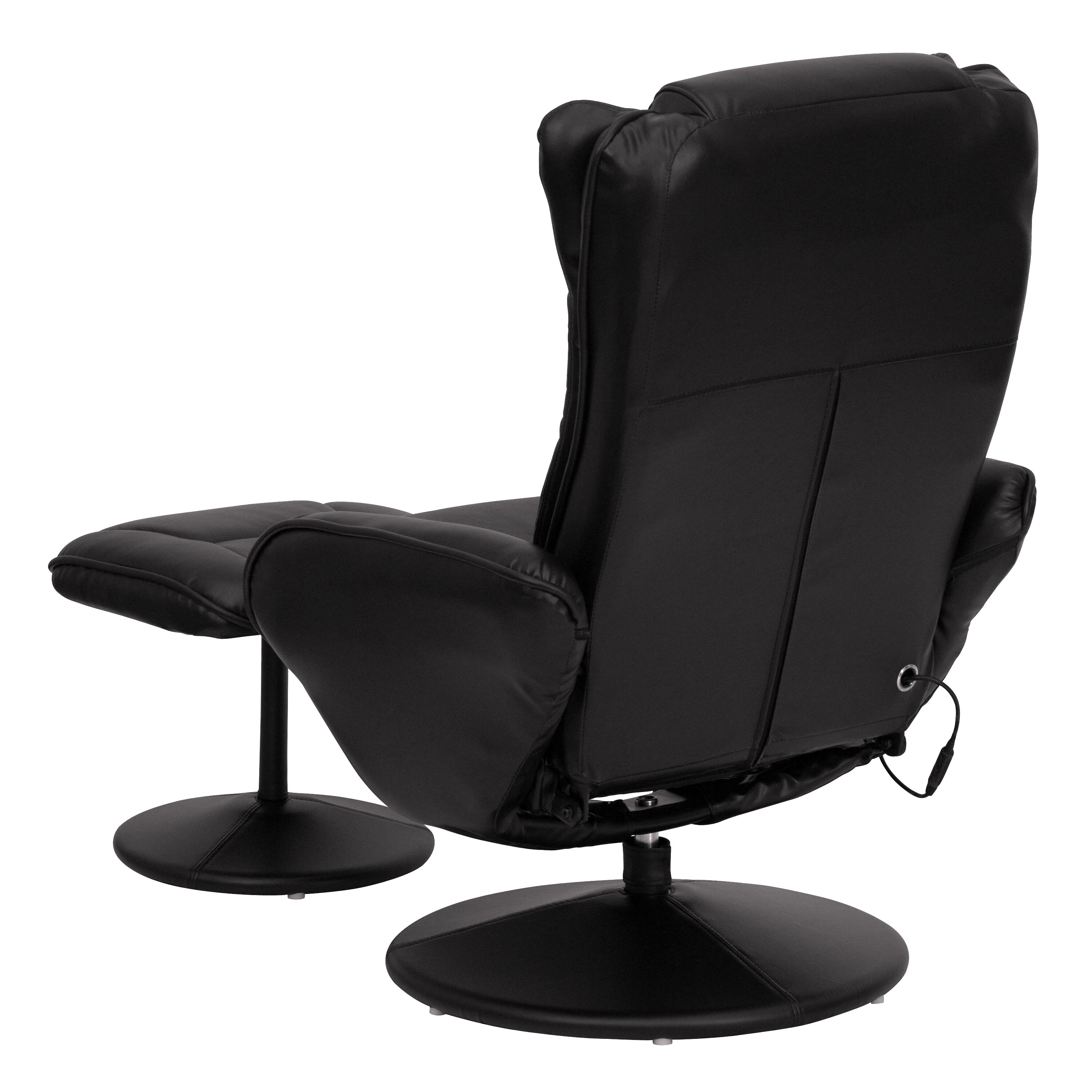 Black Leather Swivel Recliner with Ottoman and Massage