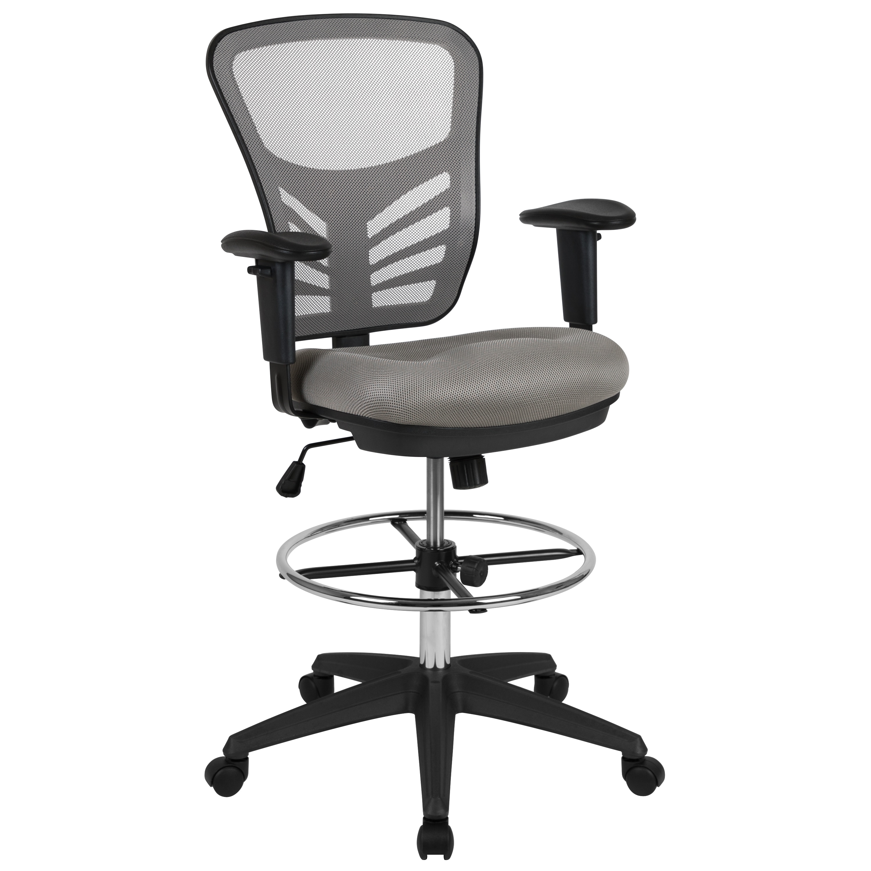Flash Furniture 889142568513 Tyler Light Gray Mesh/Black Frame Contemporary Adjustable Height Swivel Mesh Drafting Chair