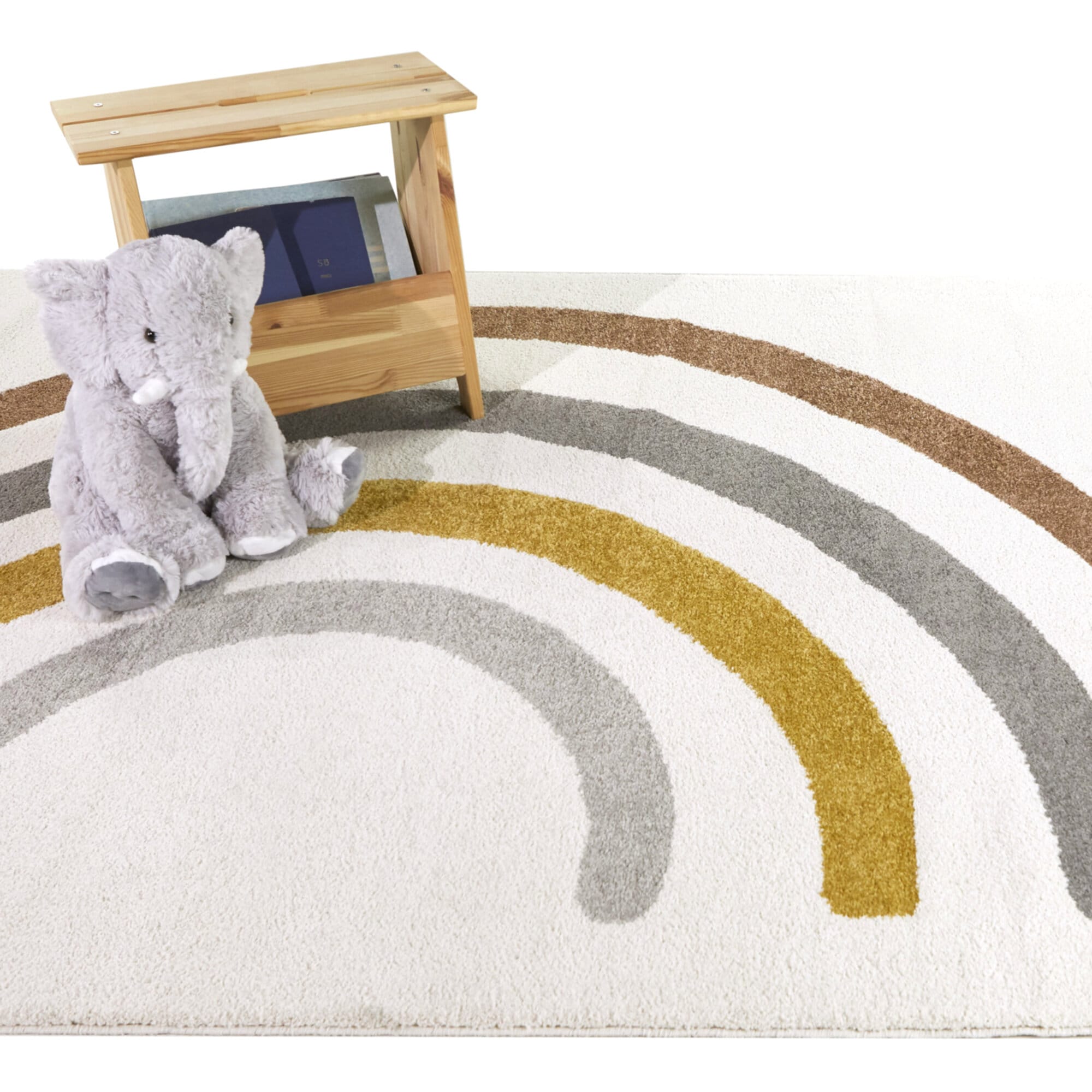 Gold and Gray Synthetic Rectangular Kids' Rug, 4' x 6'