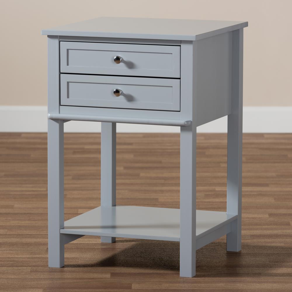 Willow Light Grey 2-Drawer Wood Nightstand with Silver Knobs