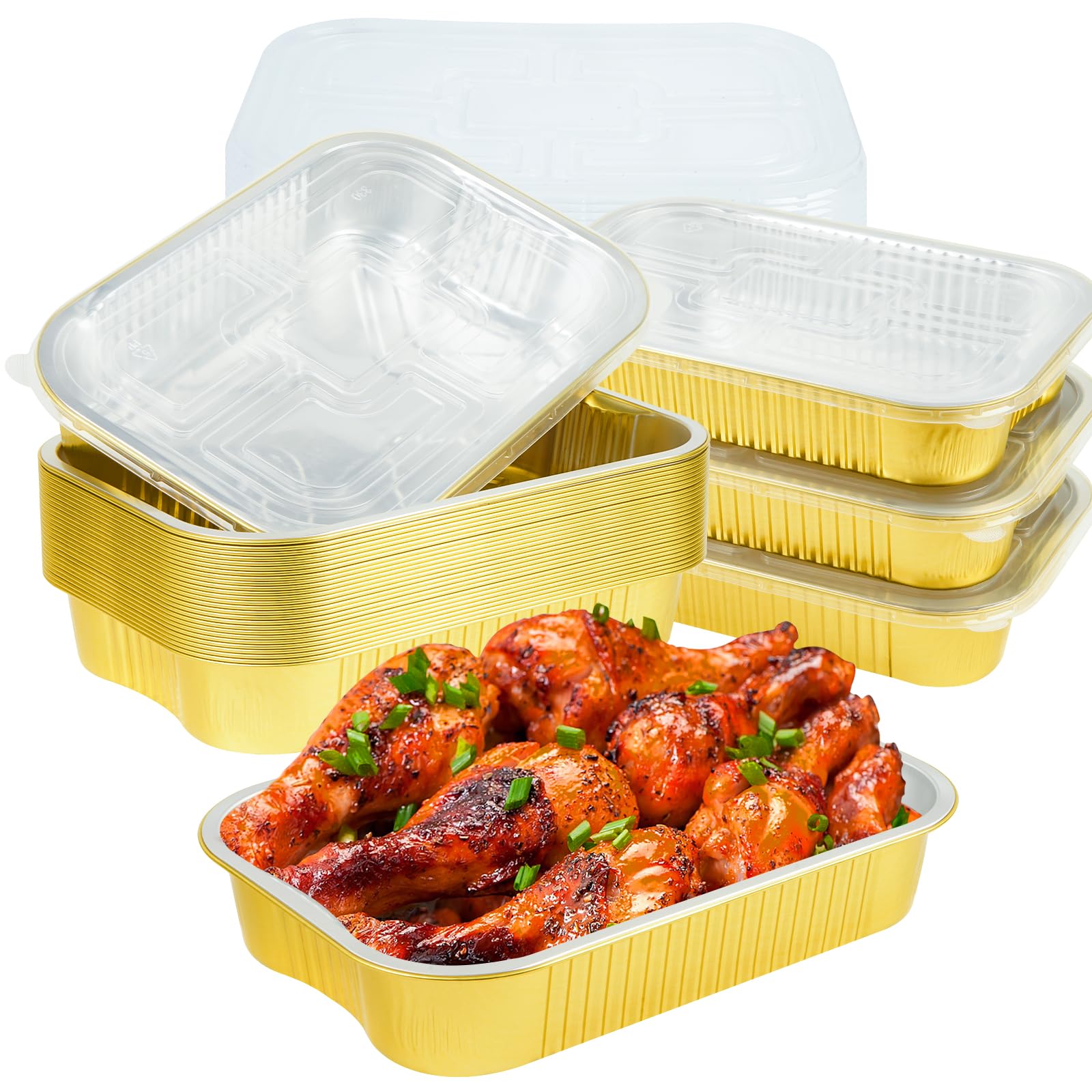 JVFCXXV  15 Pack Gold Aluminum Foil Pans with Lids 9x13 Extra Heavy Duty Half Size Baking Pans for Cooking Heating Food Storage Oven Safe Double