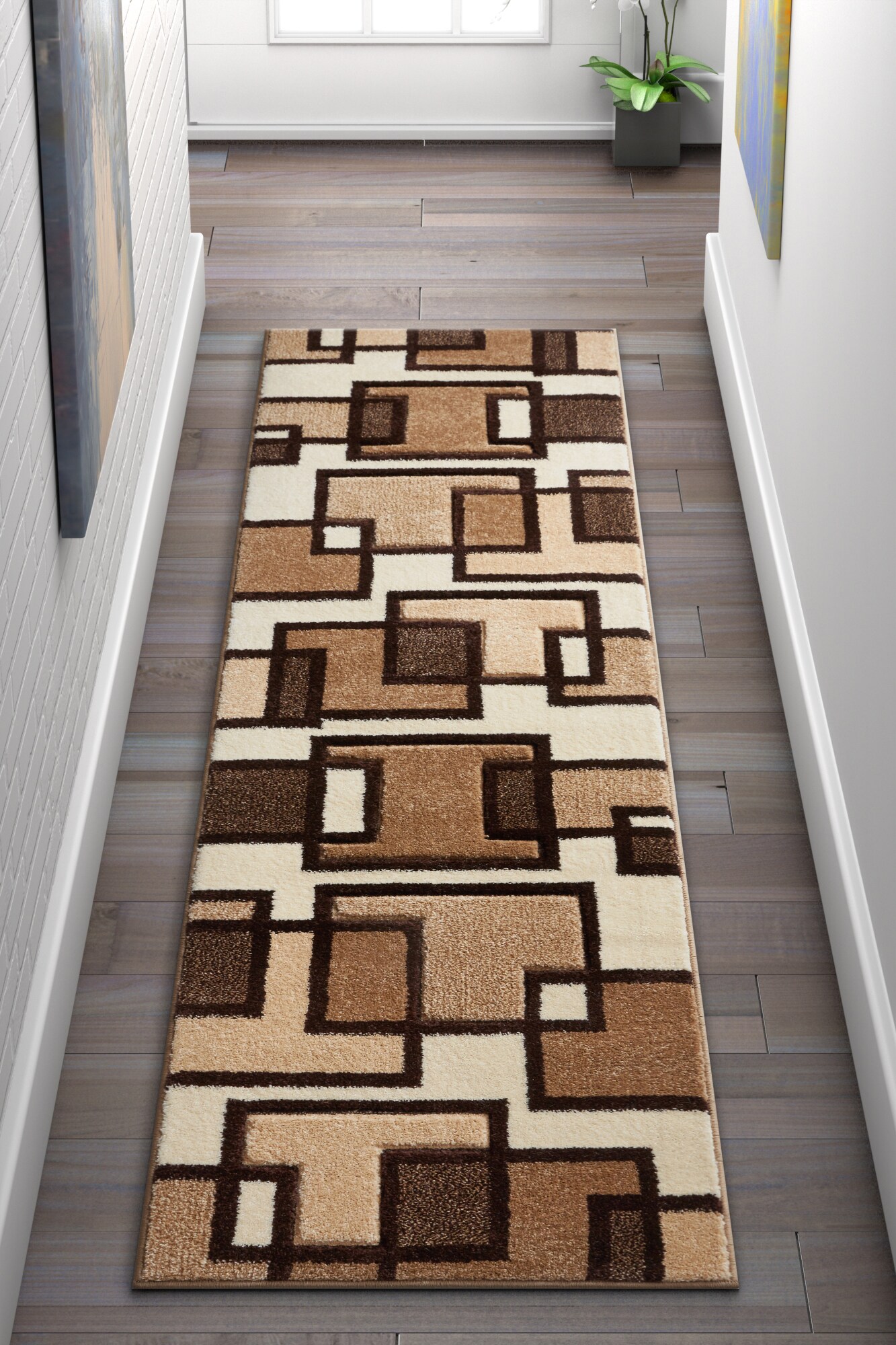 Well Woven 600932 2 x 8 (ft) Loomed Polypropylene Cream Rectangular Indoor Abstract Mid-Century Modern Runner rug