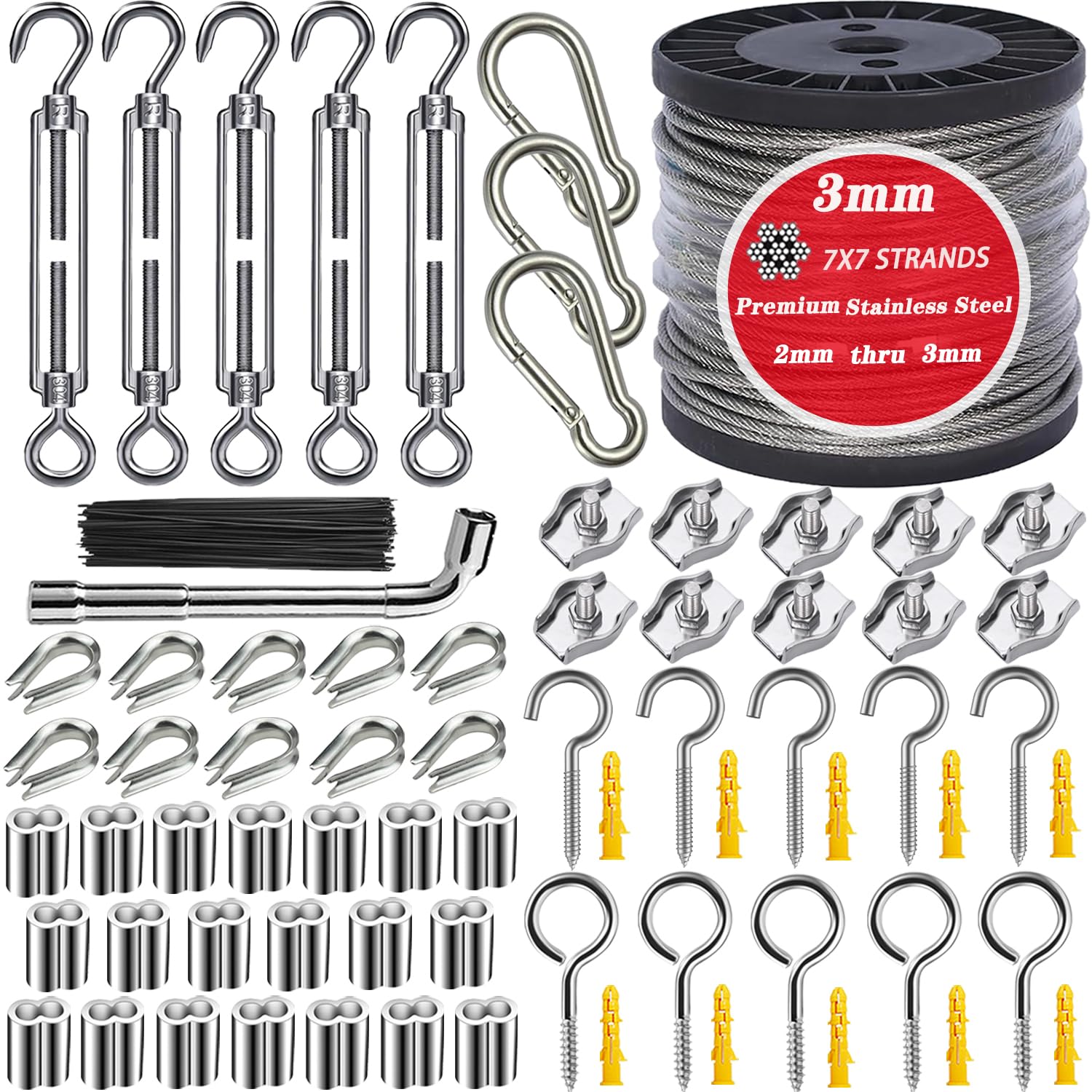 Afoxsos 1/8 Wire Rope Kit 100FT 7x7 Vinyl Coated Stainless Steel Cable with Turnbuckles for String Light Garden Fence Plant Hanger Outdoor Decor #LAF0822FA0287