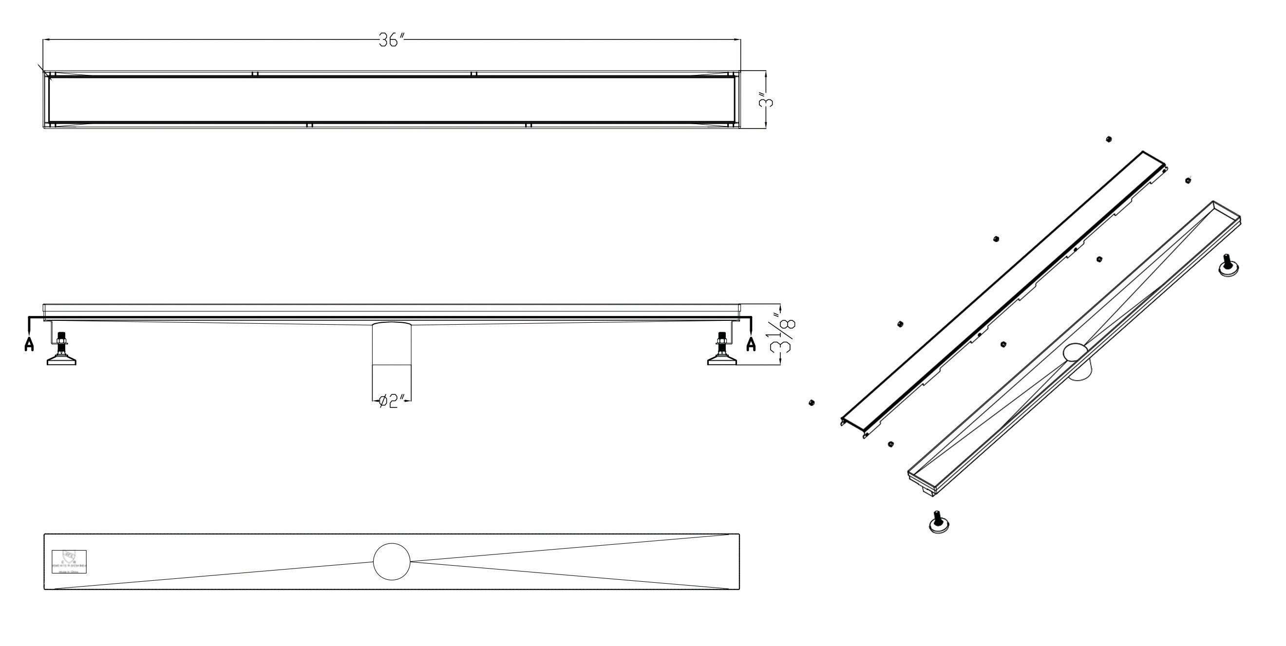 36'' Polished Stainless Steel Linear Shower Drain