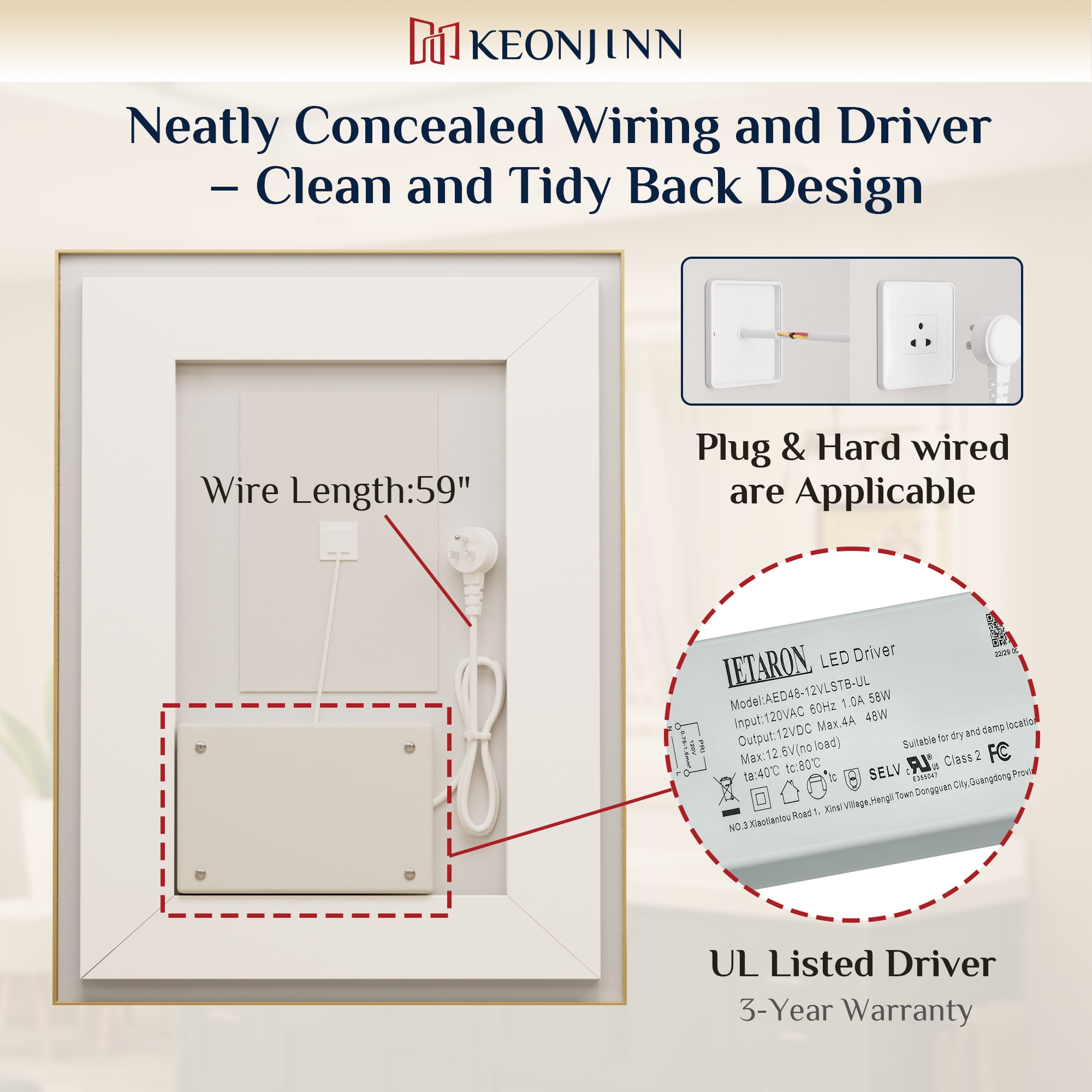 Keonjinn LW-BM66-6181-GD Framed-Bath-Mirrors - View #12