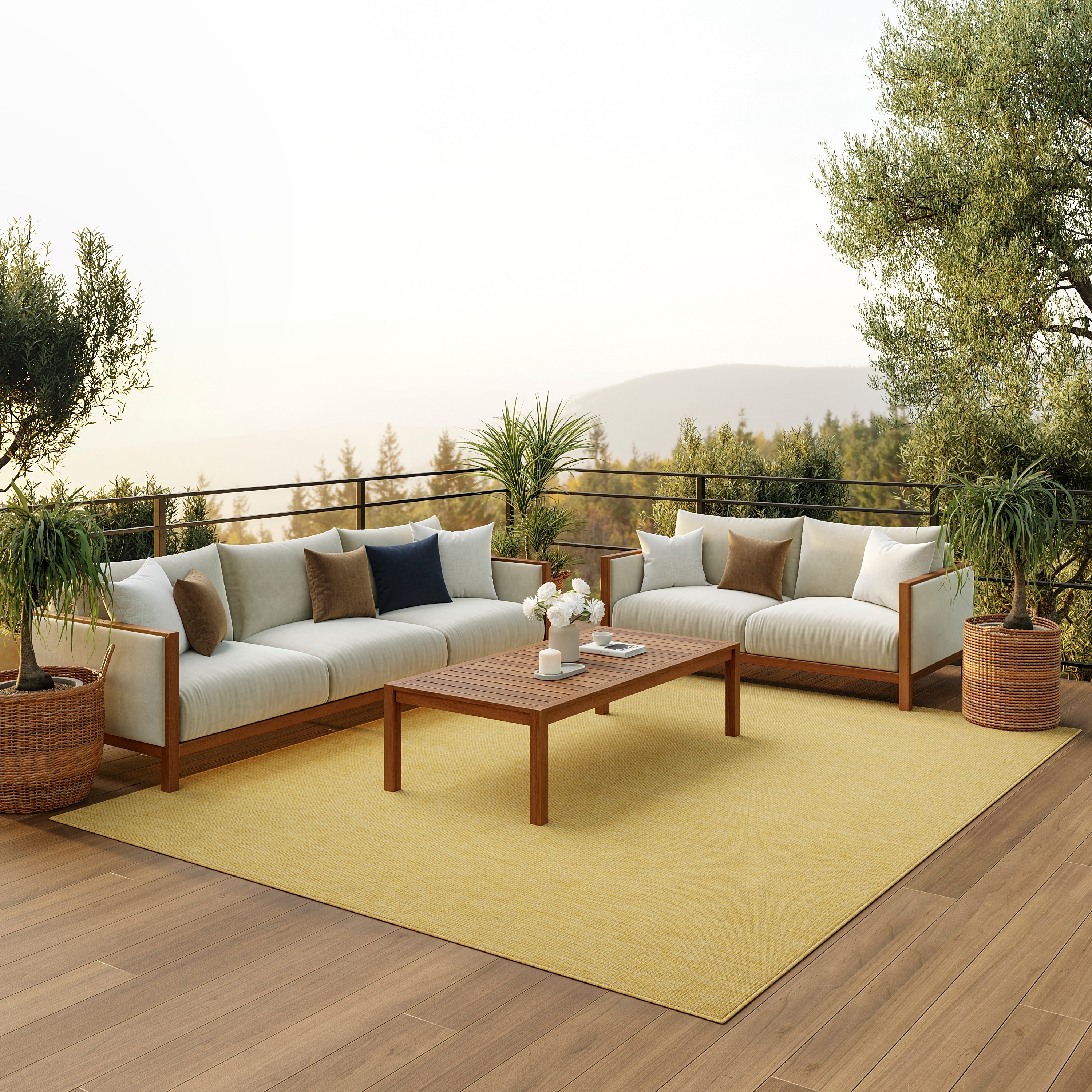 Nourison 99446842442 Positano 10 x 14 (ft) Loomed Polypropylene Yellow Rectangular Indoor/Outdoor Solid Area rug