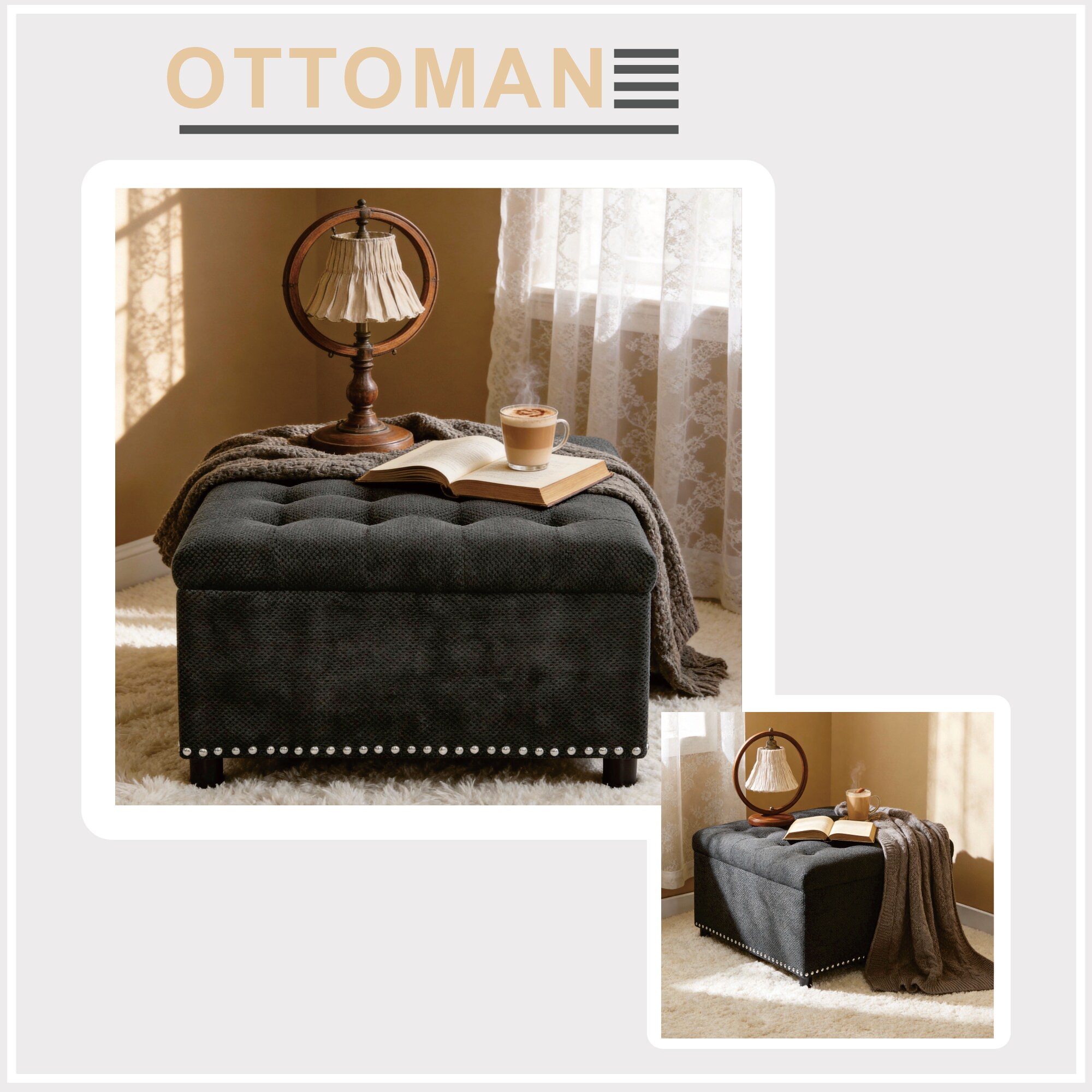 Aortzio DJ4001-DARK GREY Indoor-Ottomans - View #4