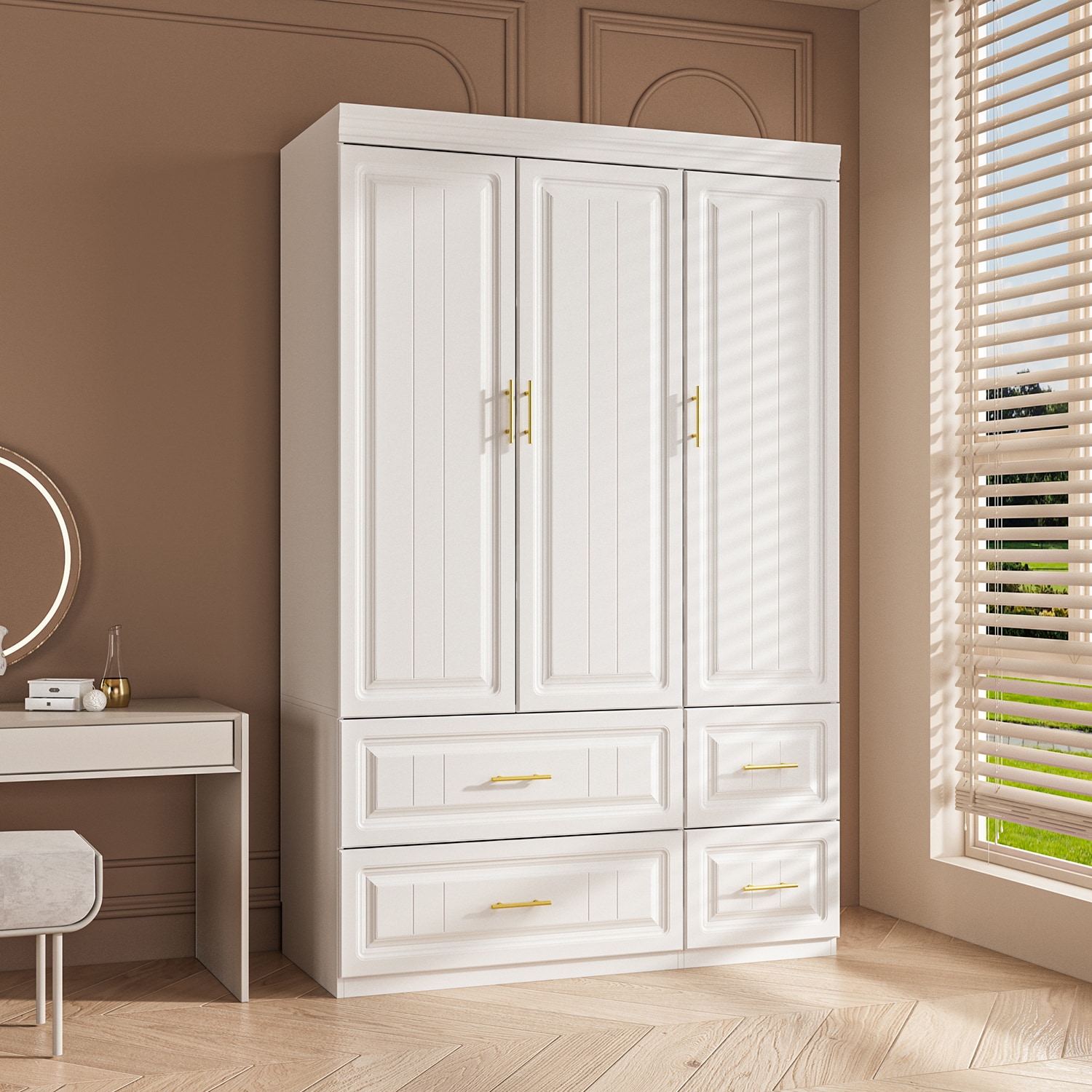 Drawers Metal Wardrobe Spaces with Slide Closet and Finish, the Rails 3-Door White at 4 Armoires Multiple Contemporary - FUFU&GAGA department Storage in