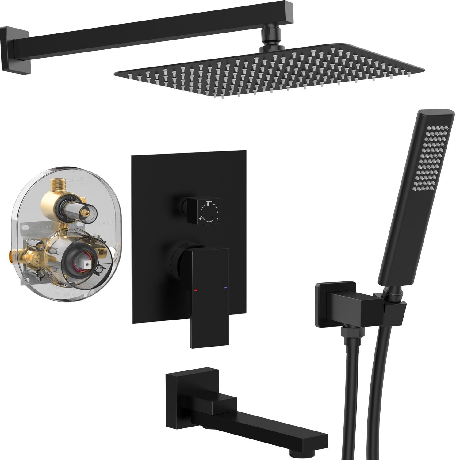 waterpar WPLO-SH77 Black 12-in Dual Head Built-In Shower Faucet System ( Ceramic Disc Valve Included )