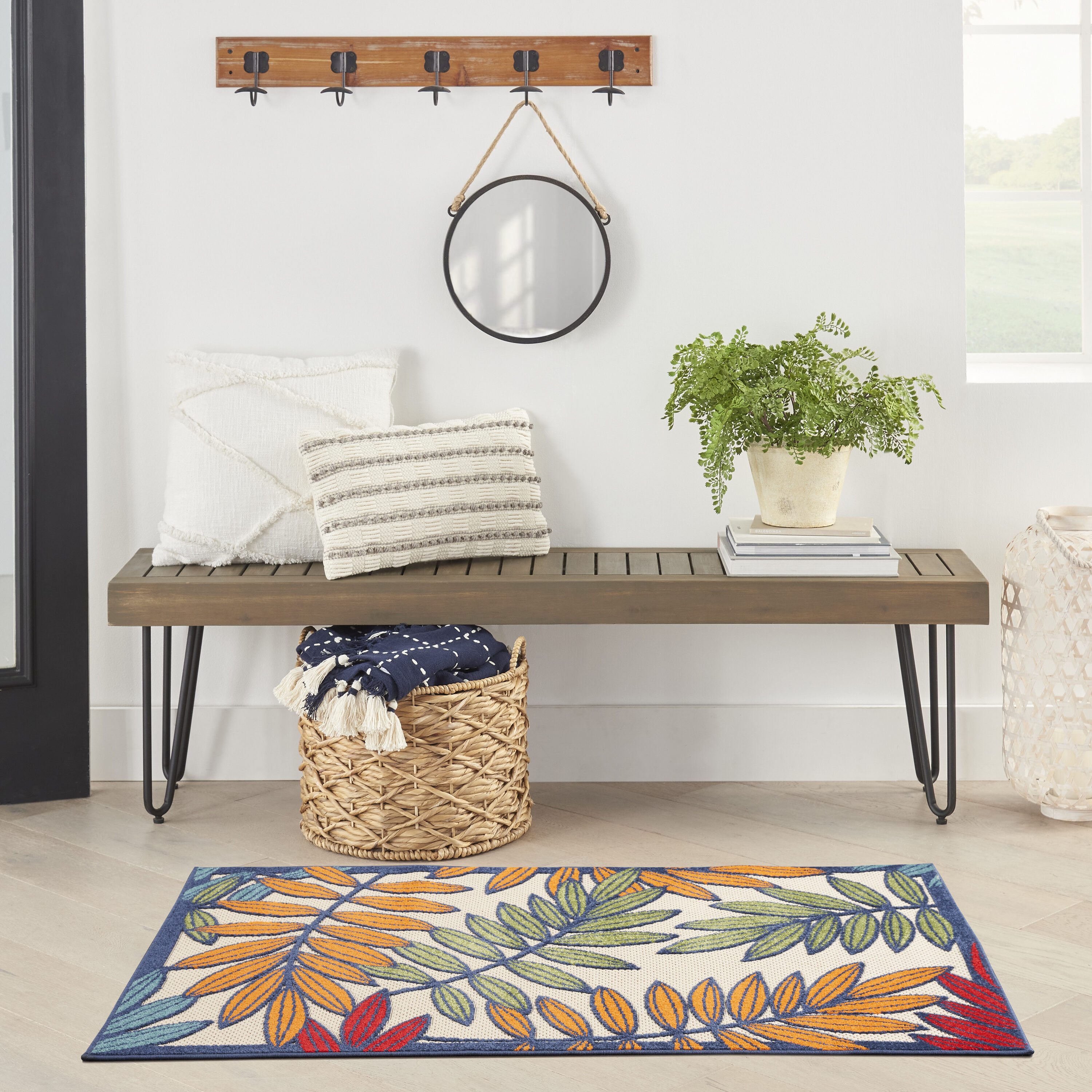 Nourison 099446836663 Aloha 3 x 5 (ft) Loomed Polypropylene Multicolor Rectangular Indoor/Outdoor Floral/Botanical Tropical Area rug