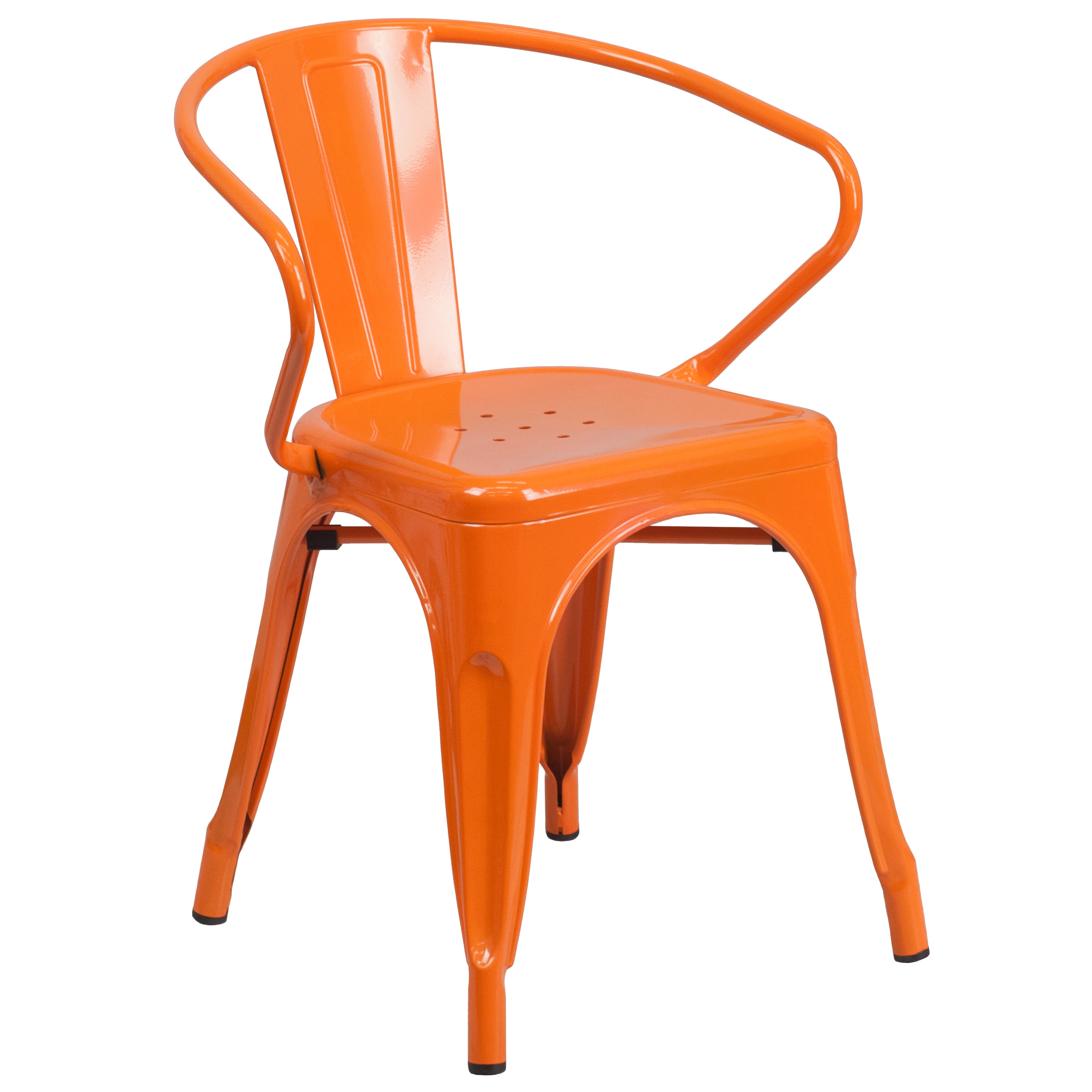 Emma + Oliver - Commercial Grade Orange Metal Indoor-Outdoor Chair with Arms