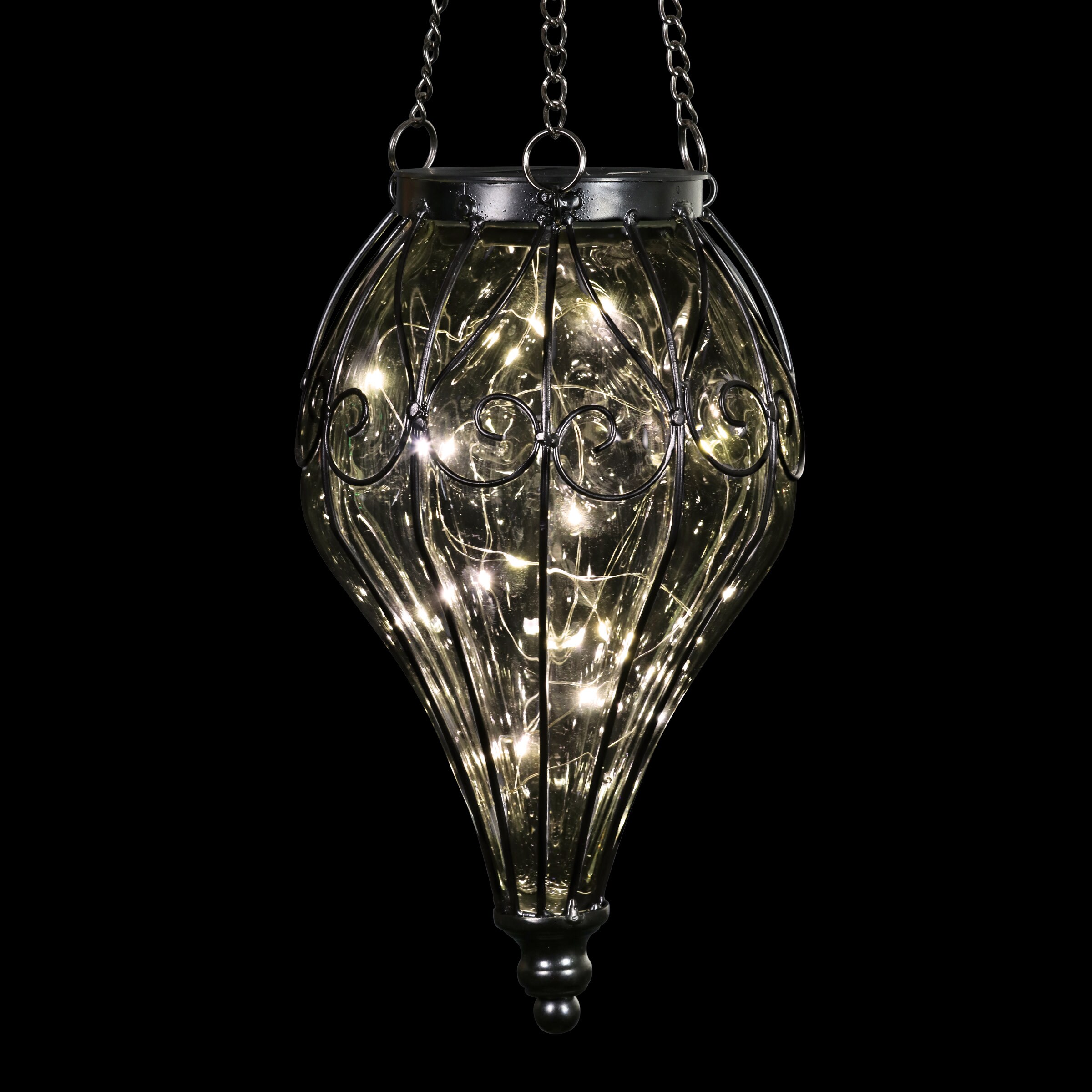 Elegant Clear Glass Solar Hanging Lantern with LED Lights