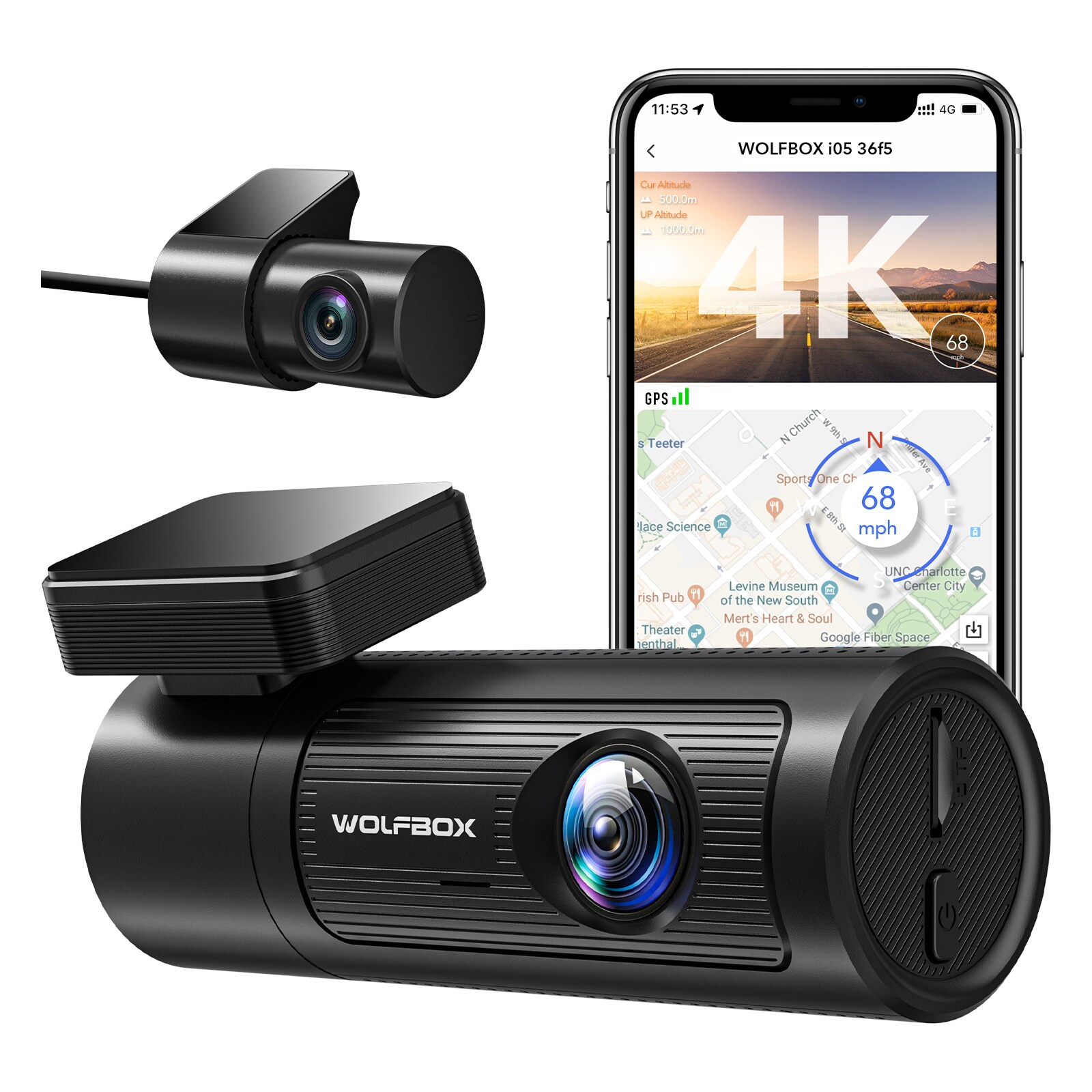 WOLFBOX 4K Dash Cam With GPS WiFi UHD 2160P/1600P + 1080P Dash Cam In ...