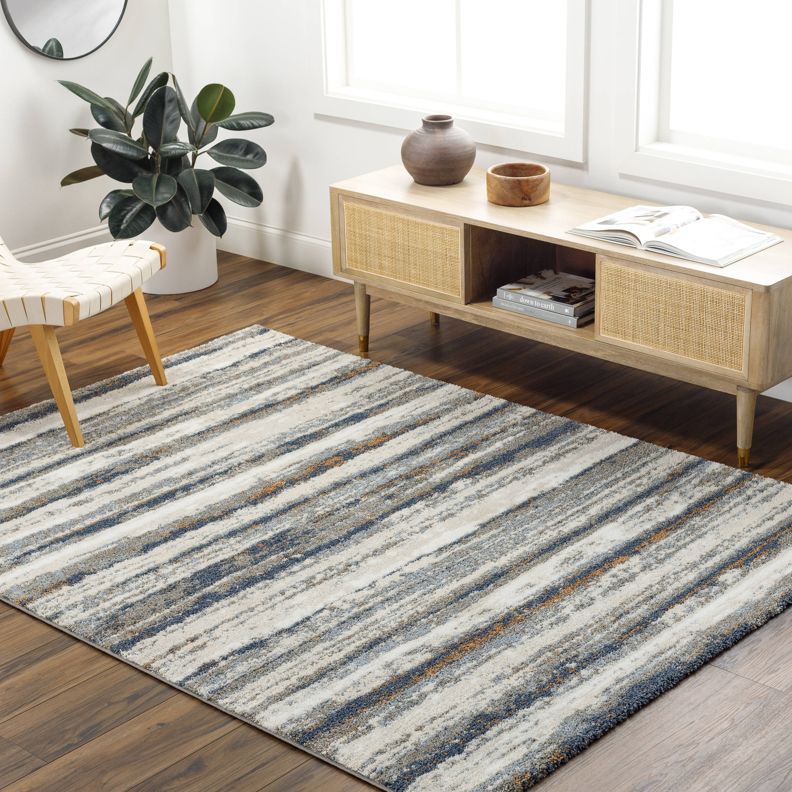 Livabliss OKK2311-537 Osaka 5 x 7 (ft) Polyester Light Beige Rectangular Indoor Stripe Mid-Century Modern Area rug