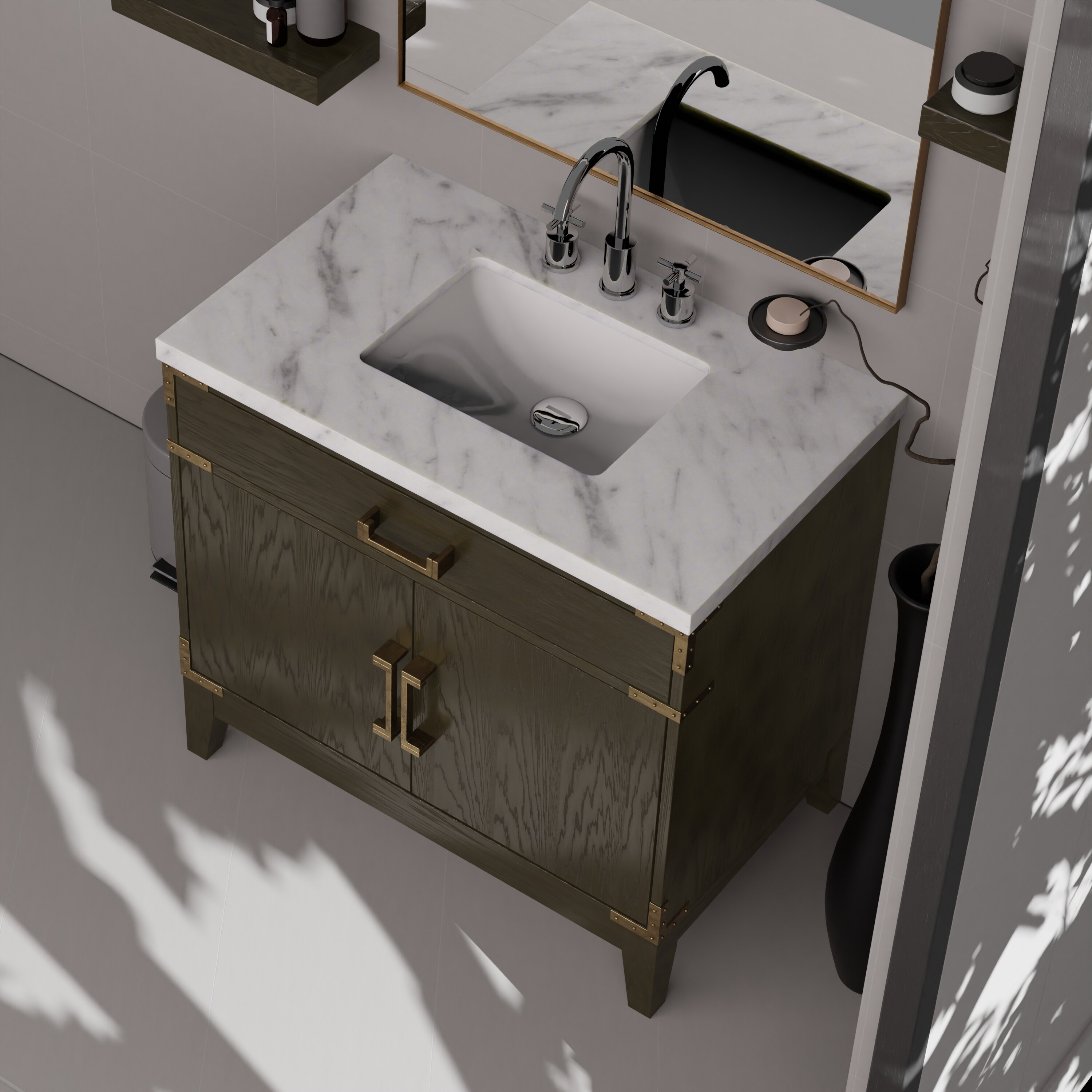Lexora Wilton 36-Inches Brown Oak Bathroom Vanity Base Lexora Wilton 36-Inches Brown Oak Bathroom Vanity Base