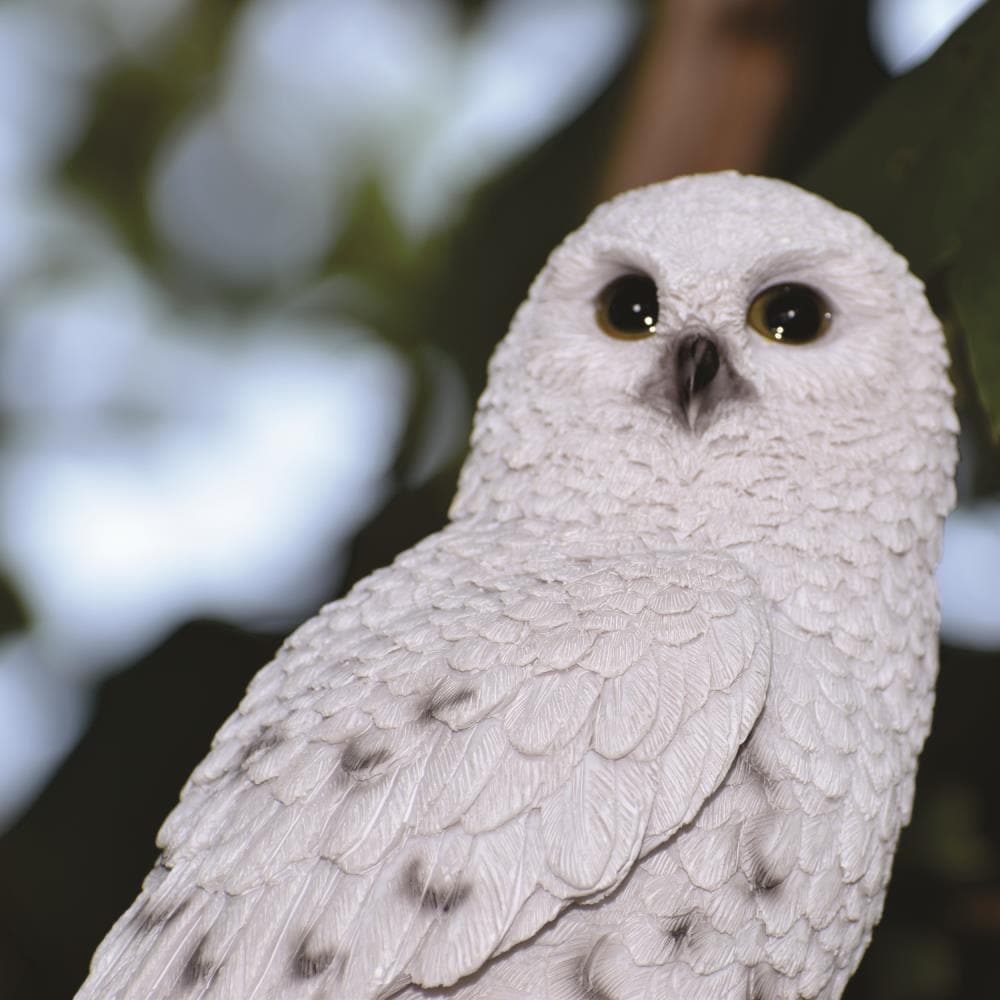 White Polyresin Snowy Owl on Brown Stump Garden Statue