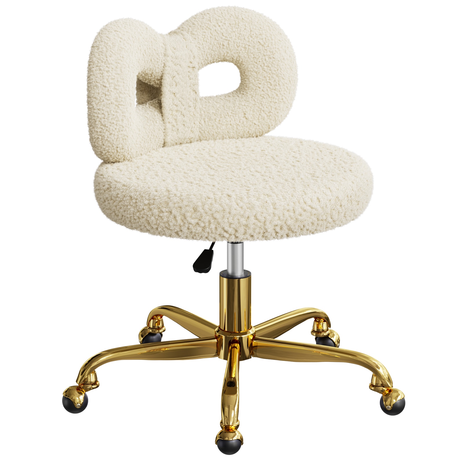 LOVMOR SJ-CHAIR-W-GL Swivel Vanity Chair with Wheels Height Adjustable Makeup Chair with Upholstered and Cute Bow Backrestst for Bedroom and Living Room