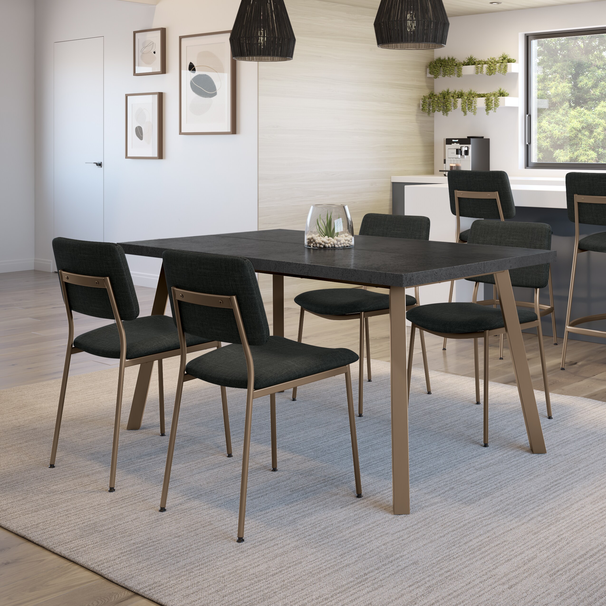 High Back Black Polyester and Bronze Metal Side Chair
