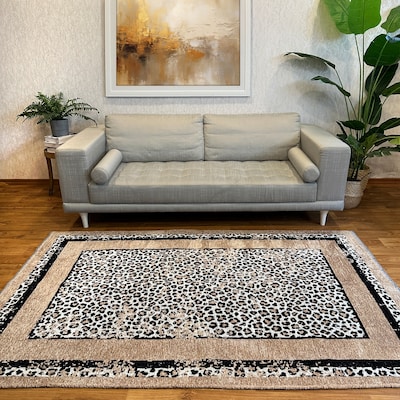 Alfa Rich 5 x 8 (ft) Loomed Cotton Beige - Black Rectangular Indoor Animal print Bohemian/Eclectic Machine washable Pet Friendly Area rug 20
