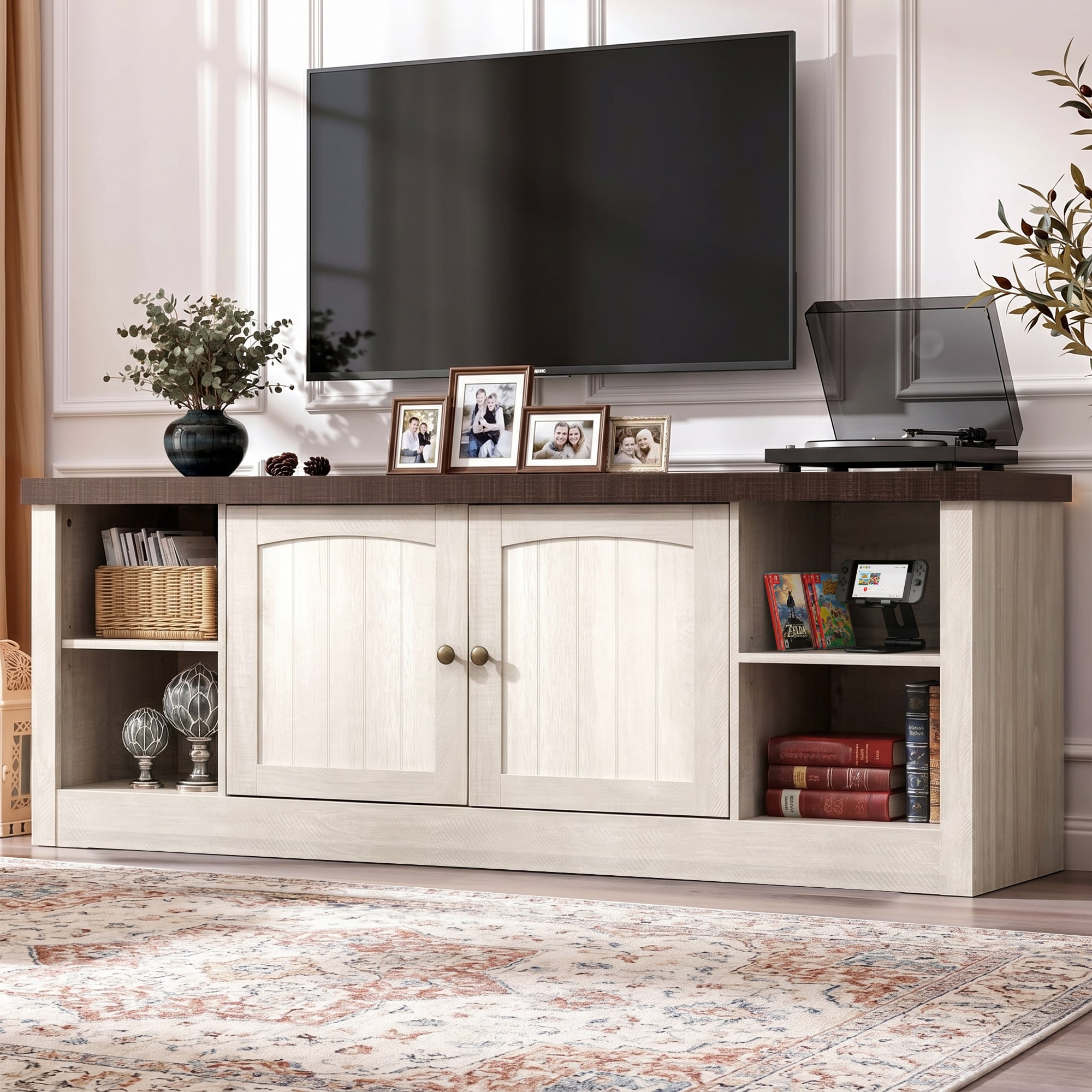 BrooveWave 59-in Farmhouse TV Stand for TVs up to 65-in with Storage and Cable Management