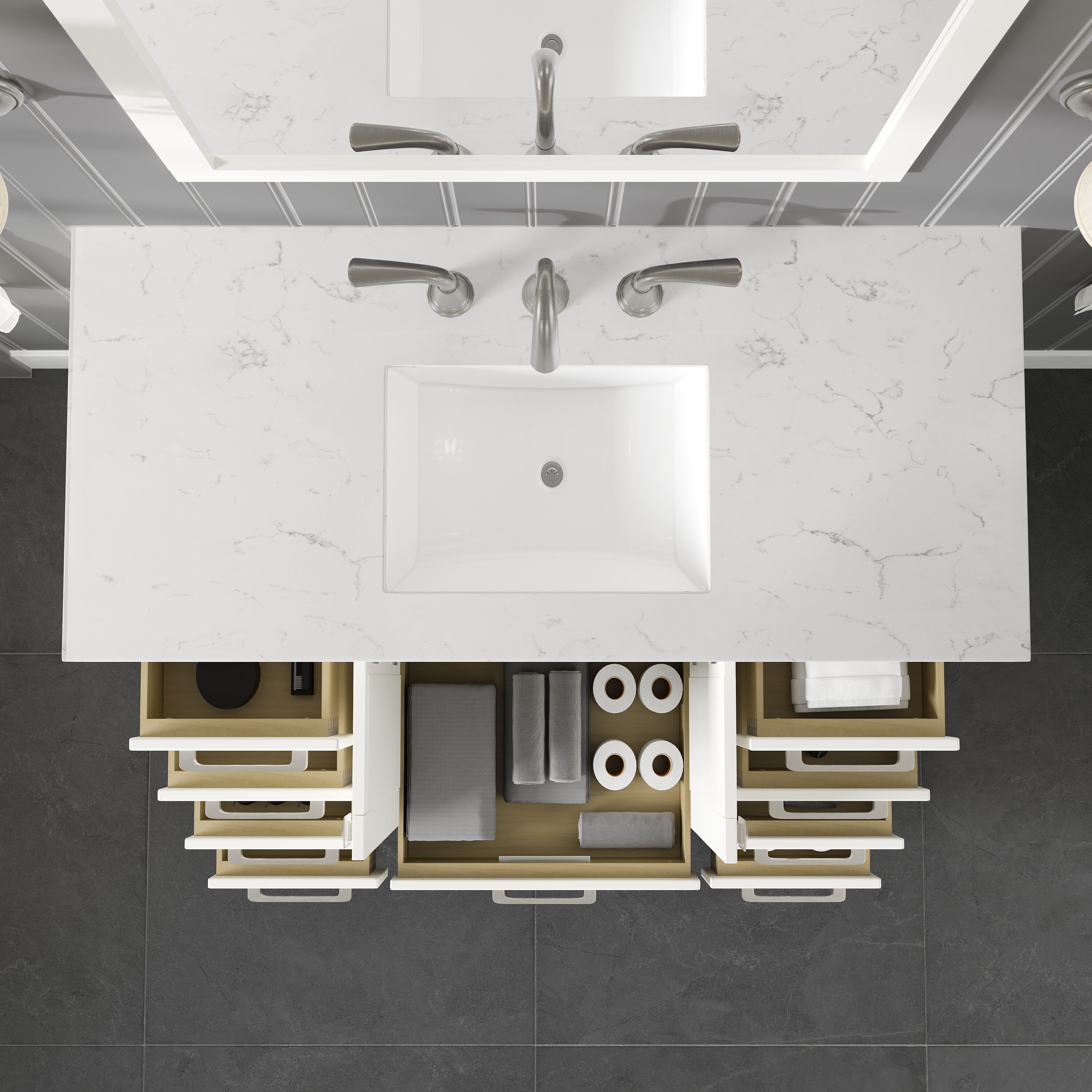 Aberdeen 42" White Marble Single Bathroom Vanity