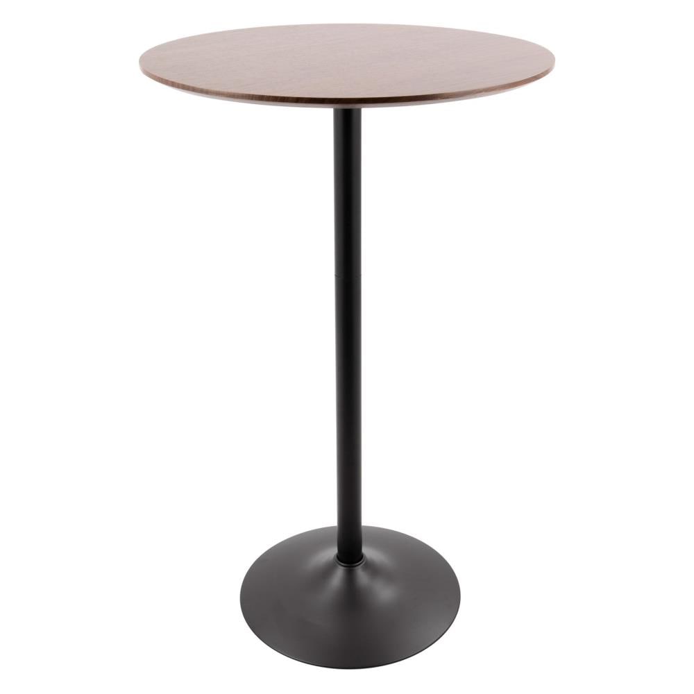 LumiSource CT-PEB BK+WL Pebble Black, Walnut Round Traditional Extending Counter Table, Wood with Black Metal Pedestal Base 27-in L x 42-in H