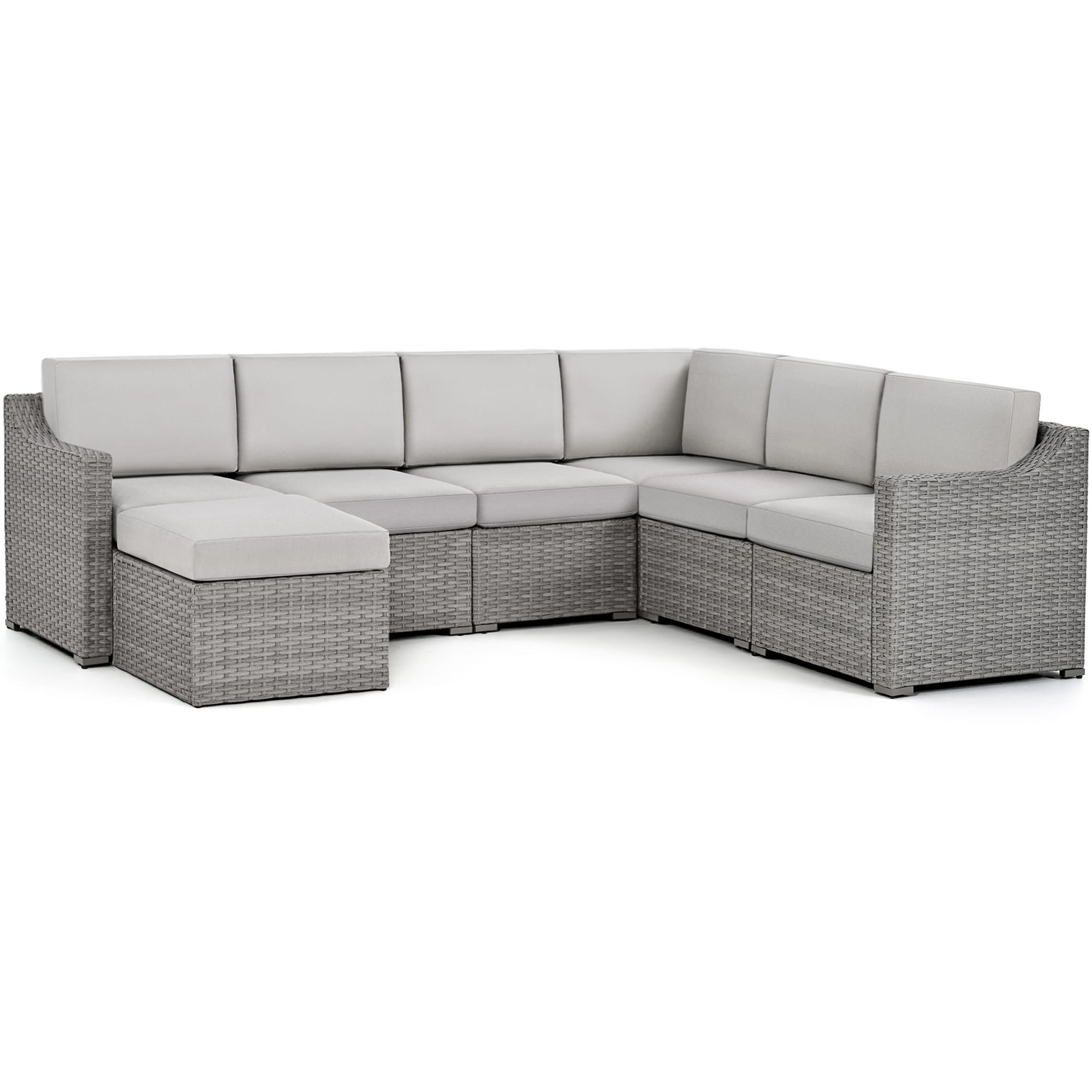  EL-SF7-GB-WL3 7 -Piece Wicker Patio Conversation Set with Off-white Cushions