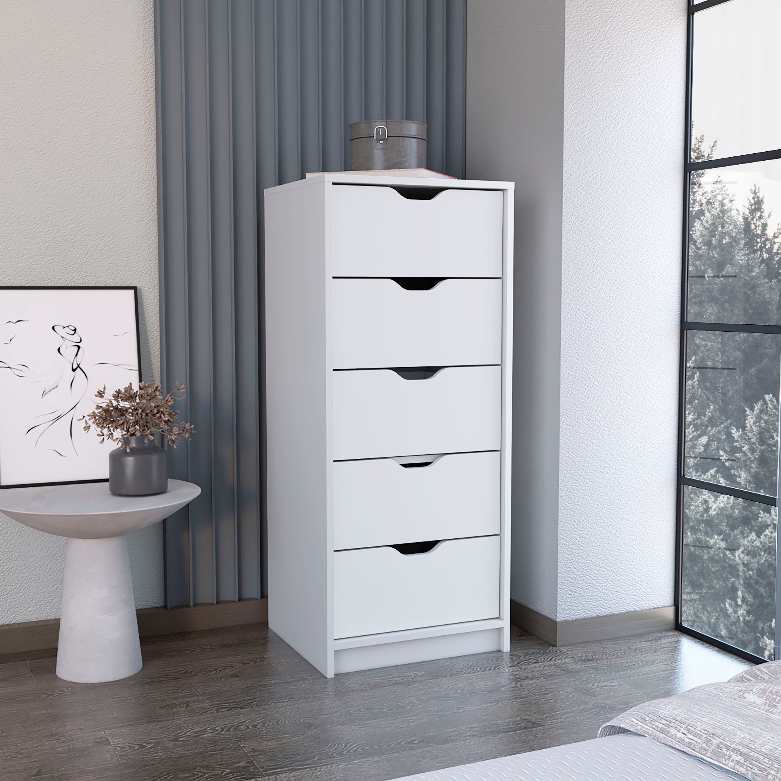 Tatayosi - White 42Inch Slim Five Drawer Dresser with 11Lb Drawer Capacity Compact Storage Chest ...