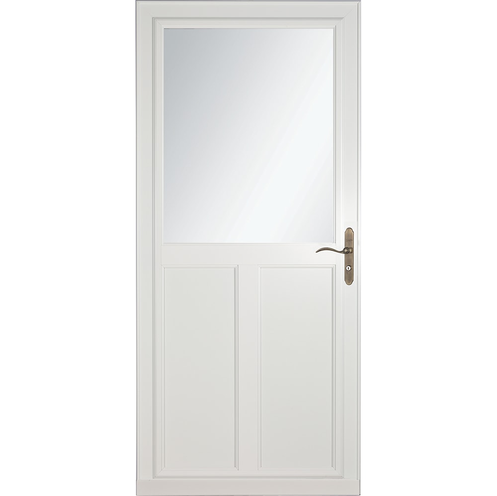 Tradewinds Selection 32-in x 81-in White High-view Retractable Screen Aluminum Storm Door with Antique Brass Handle | - LARSON 1460803120
