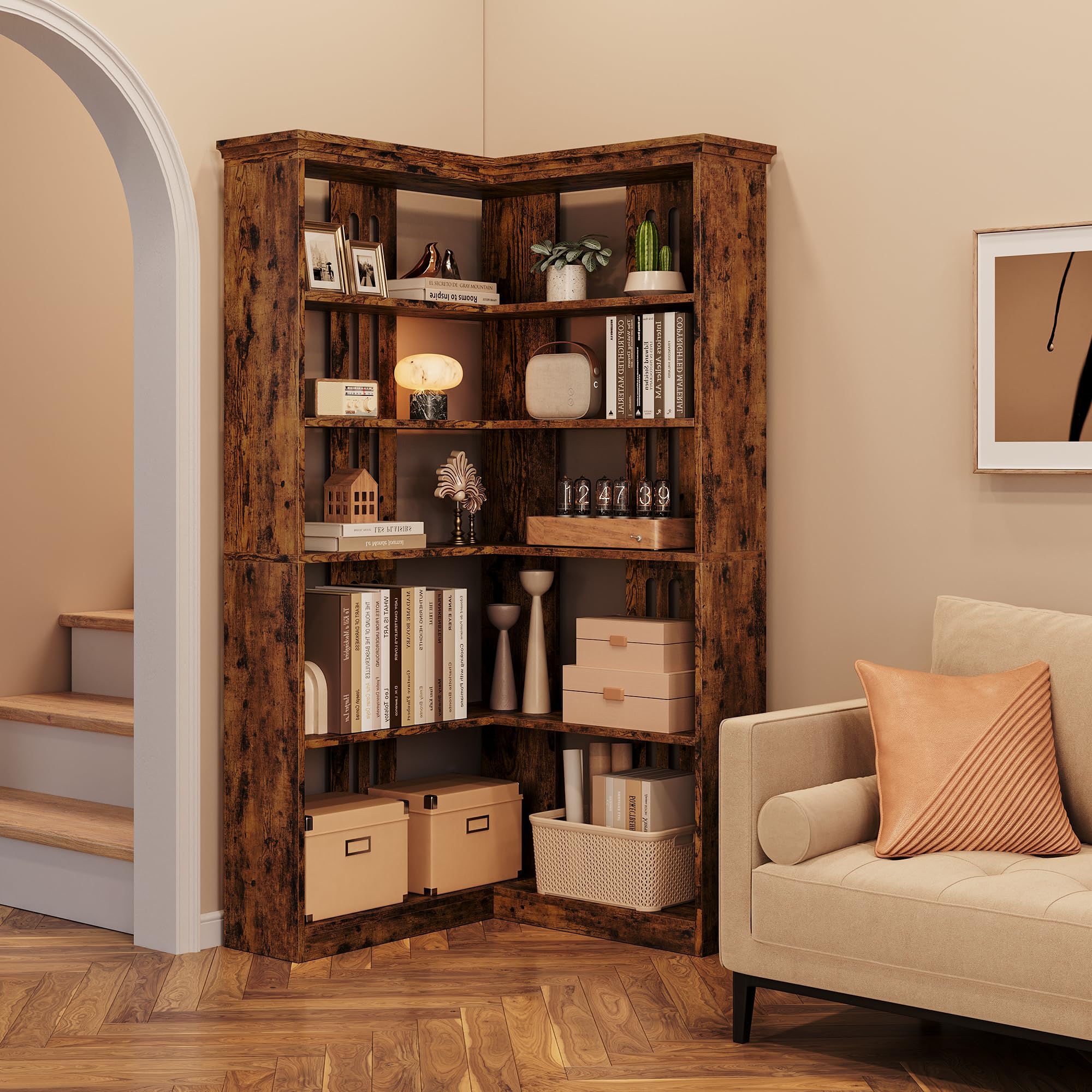 Garvee 72.8 inch 5 Shelf Corner Bookcase Large L Shaped Bookshelf ...