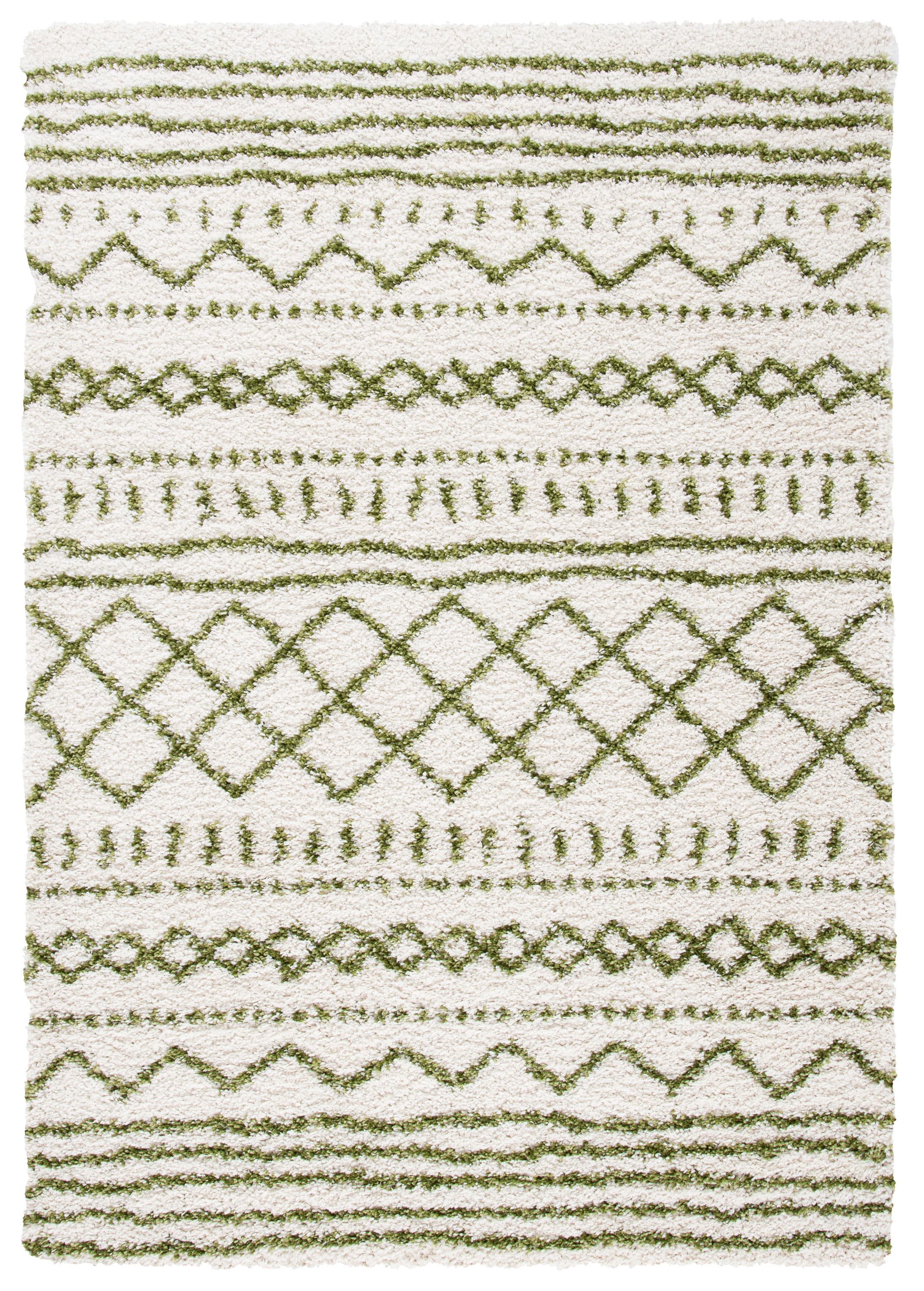 Safavieh ASG741Y-8 Arizona Shag 8 x 10 (ft) Loomed Polypropylene Ivory/Green Rectangular Indoor Abstract Moroccan Area rug