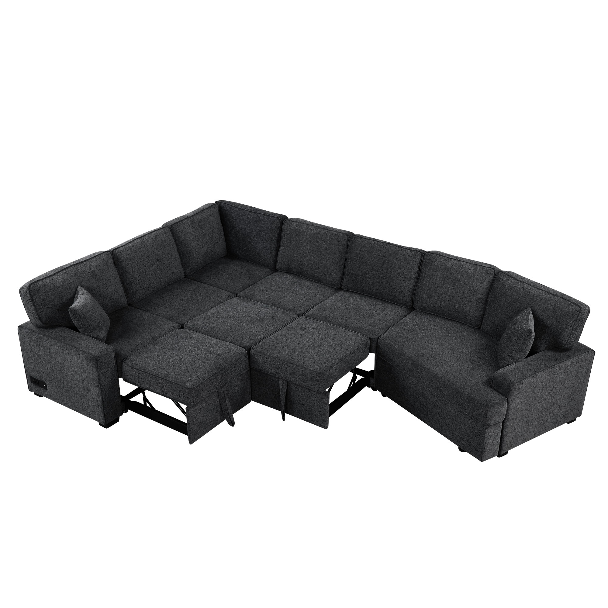 Bybafun YA3700483 126-in Modern Blue Black Chenille 6+ -seater Reclining Sleeper