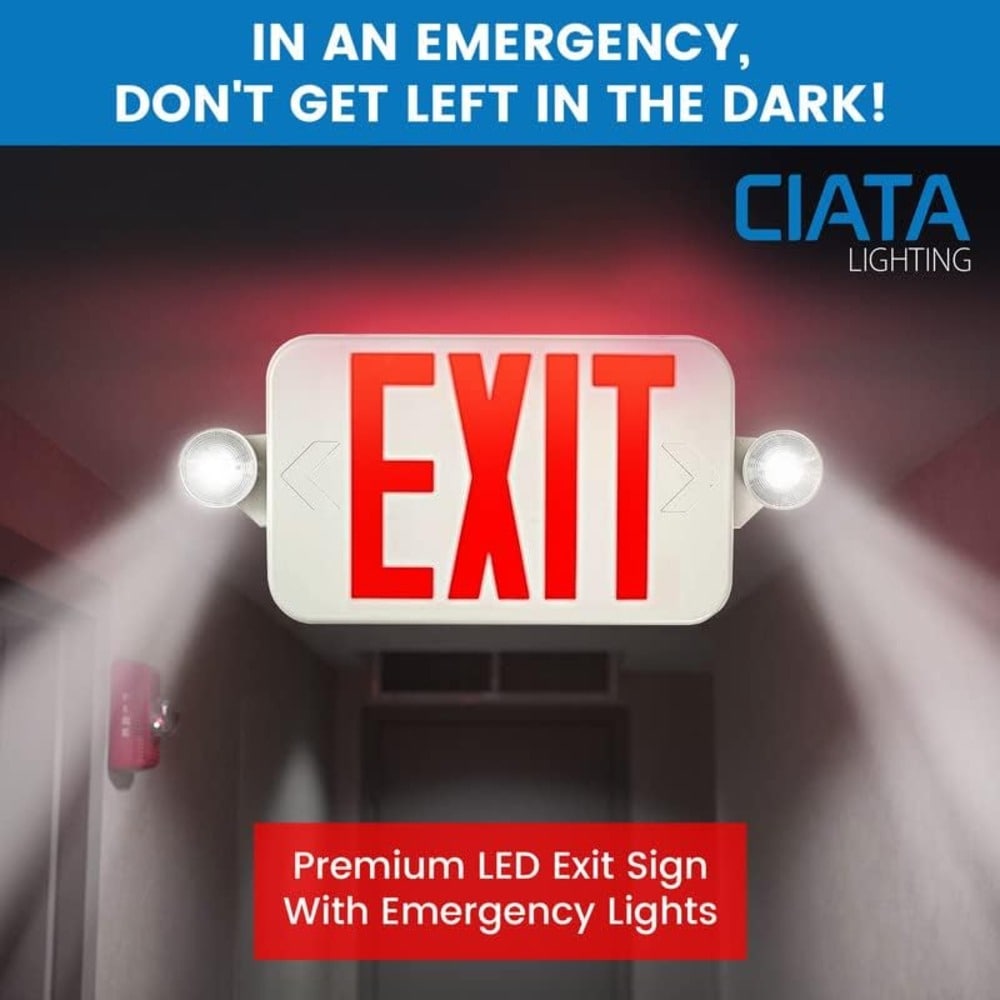 Ciata 1-Watt 120/277-Volt LED White Hardwired Exit Light With Red ...