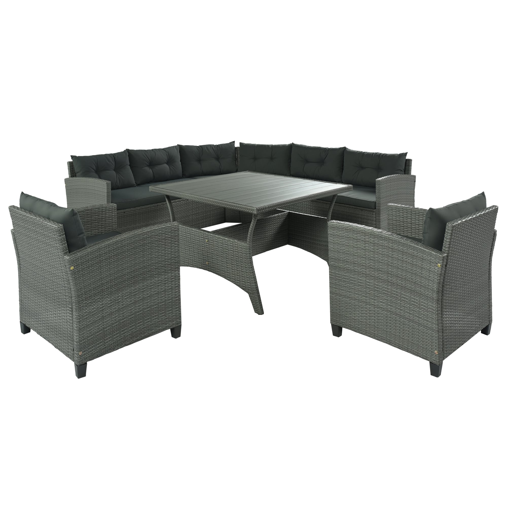 Flynama YC-V-1213AAE Outdoor 6-Piece Wicker Patio Conversation Seating Set With Grey Cushions
