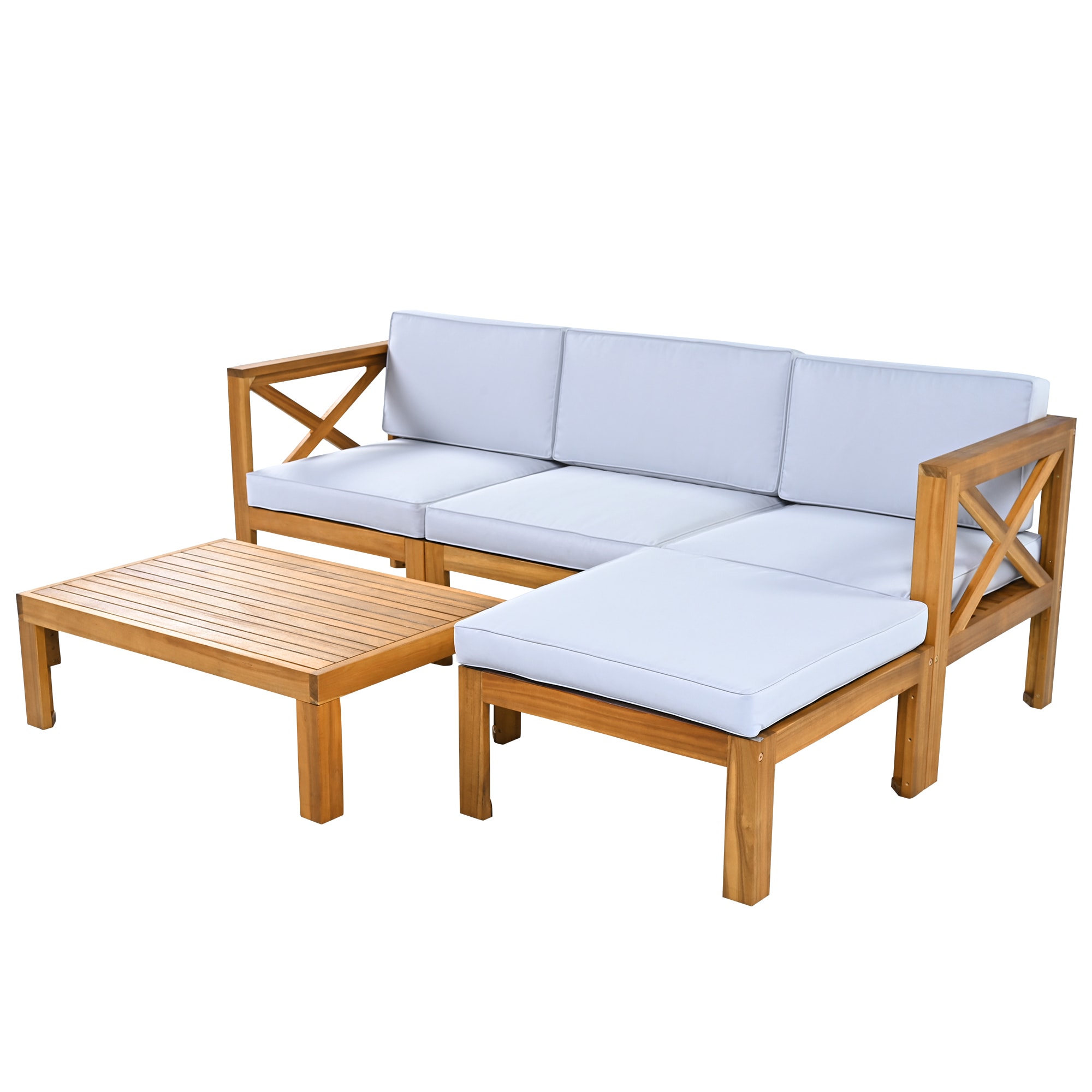 SINOFURN SYA020340BG Outdoor Sectional with Gray Cushions and Wood Frame