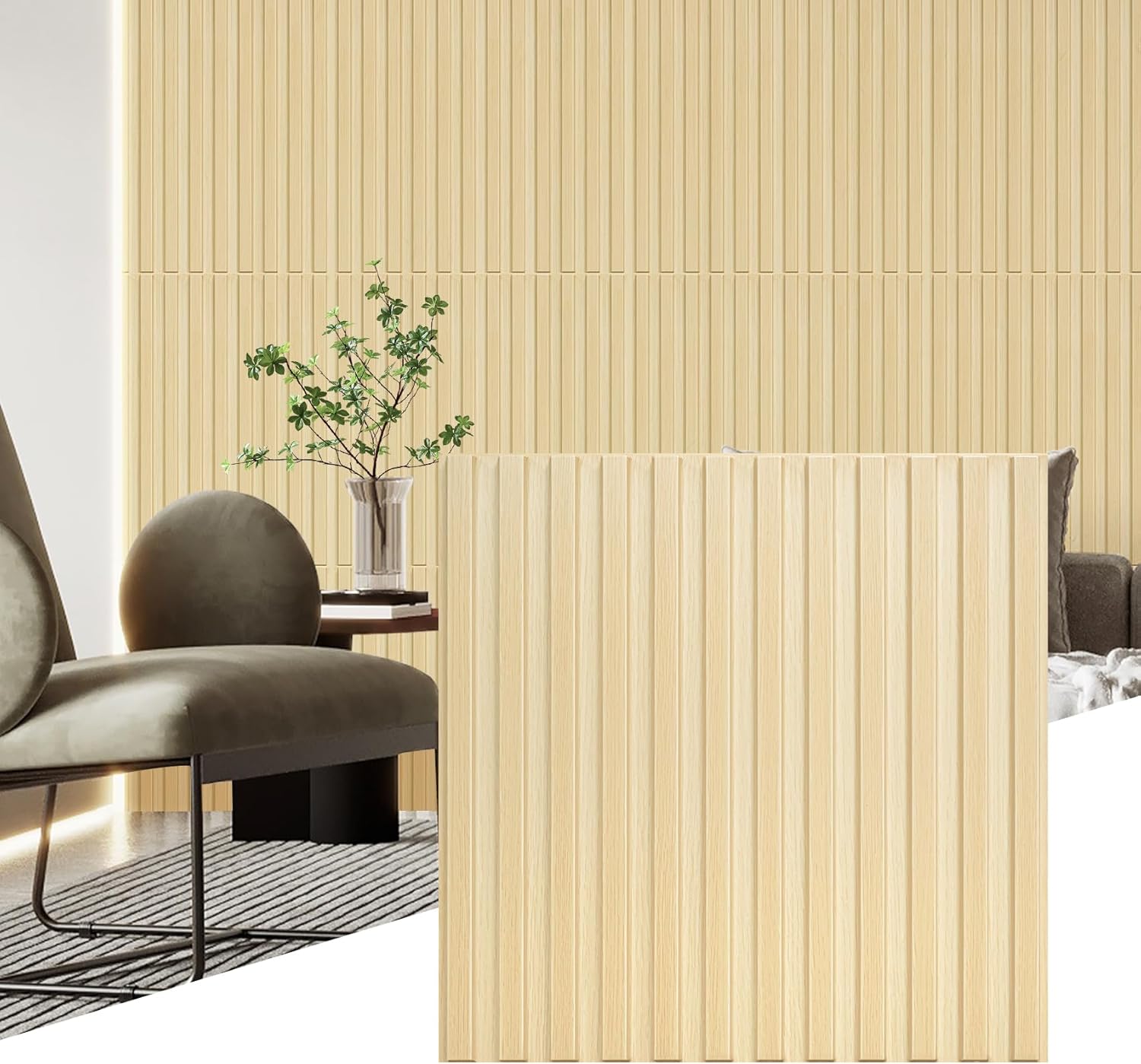 STICKGOO  12 Pack Slat Wall Panels 3D Wall Decor PVC Fluted Textured Panel in Oak