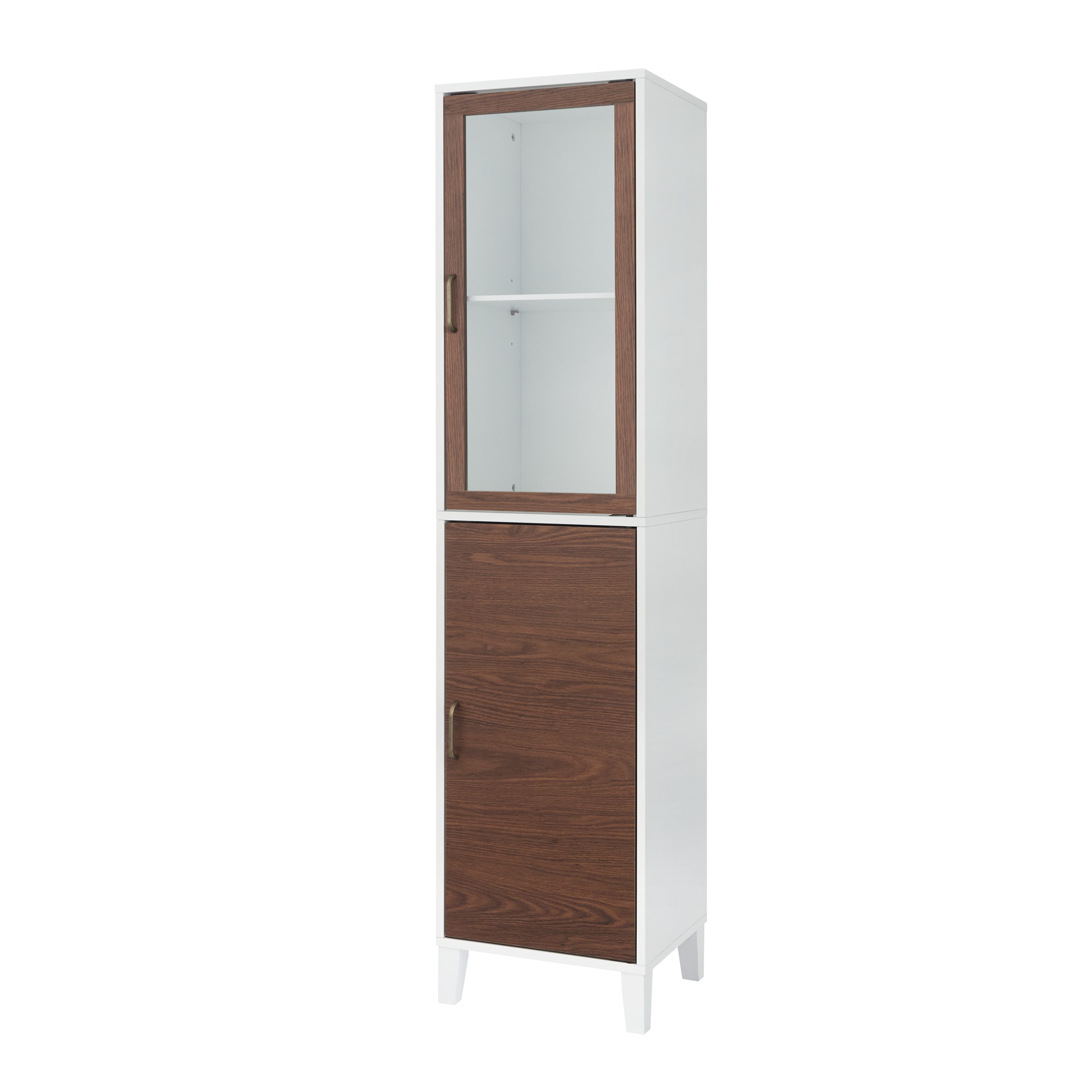 Hodedah 63 Tall Slim Open Shelf Plus Top and Bottom Enclosed Storage Kitchen Pantry - Chocolate-Grey