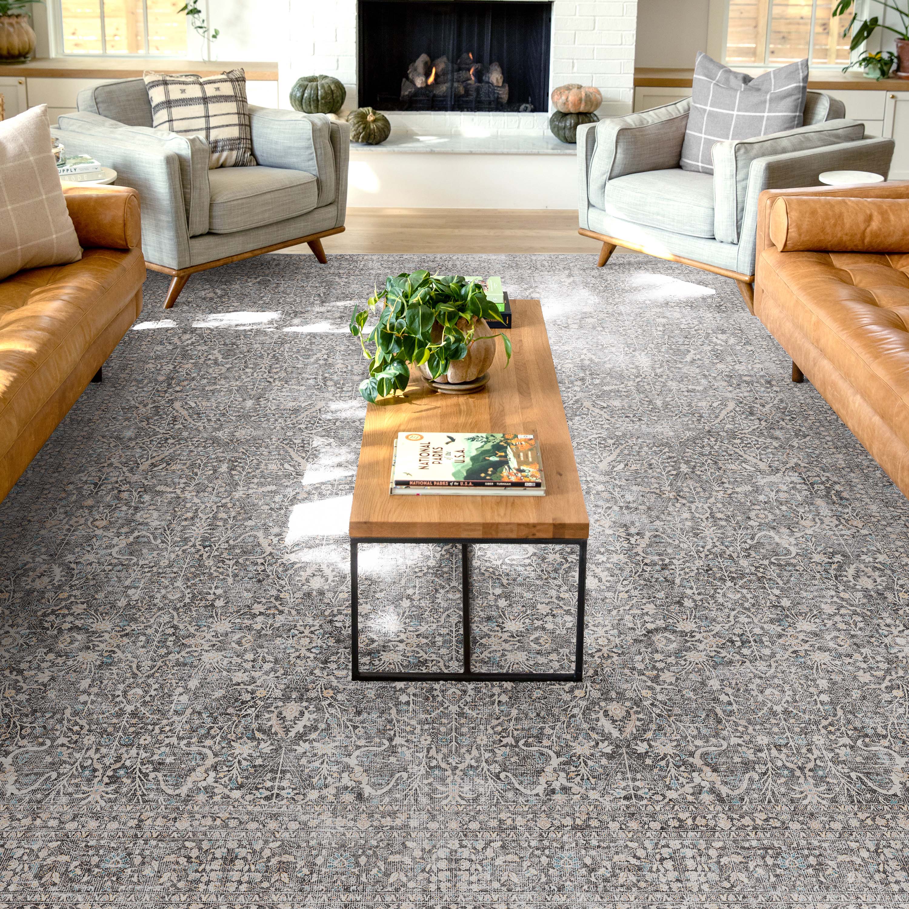 Well Woven W-AS-08A-5 Asha 5 x 7 (ft) Flatweave Polyester Gray Rectangular Indoor Floral/Botanical Vintage Area rug