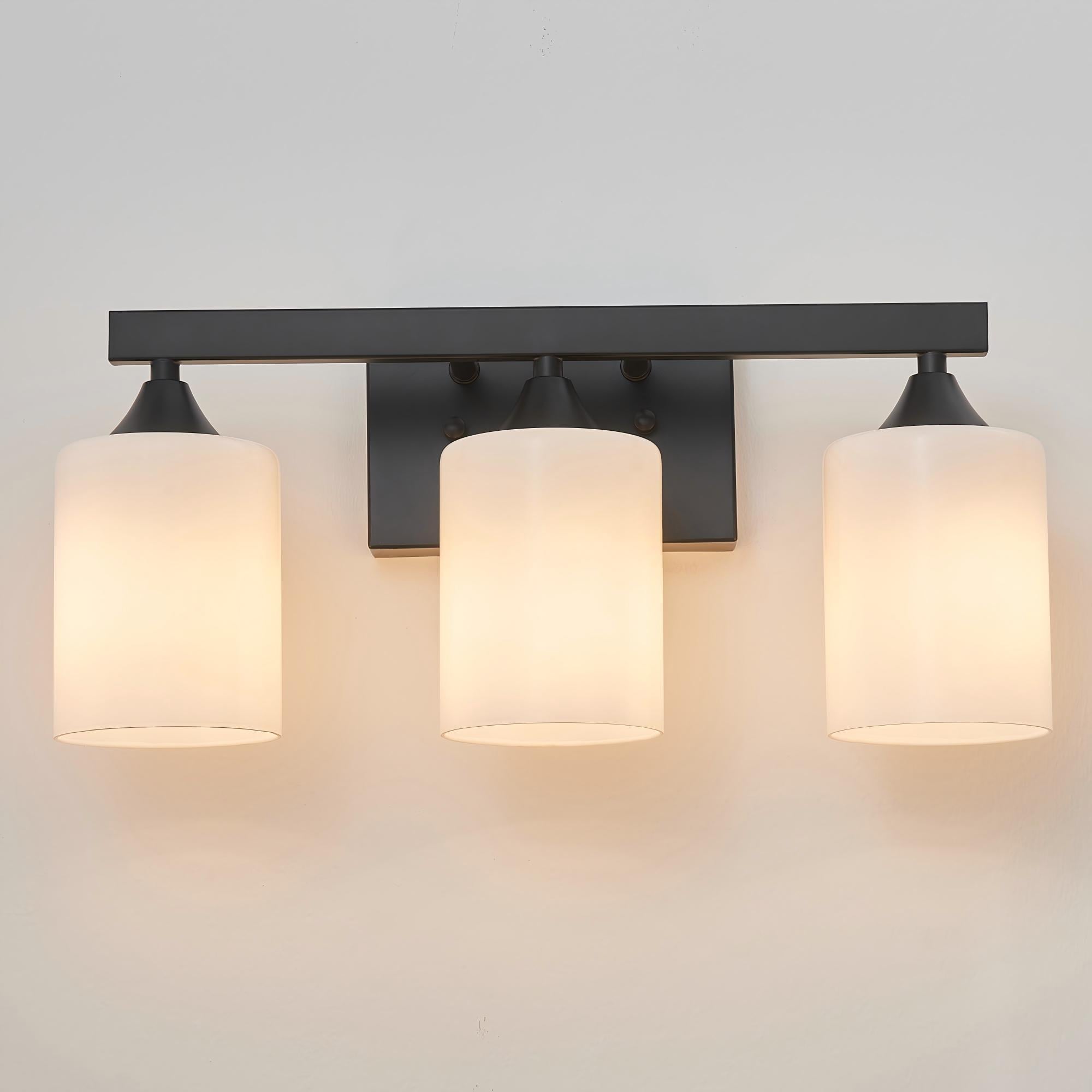 Zitrend 15-in Matte Black 3-Light Bathroom Vanity Light with Frosted Glass Shades Modern Wall Light Fixture for Mirror and Powder Room