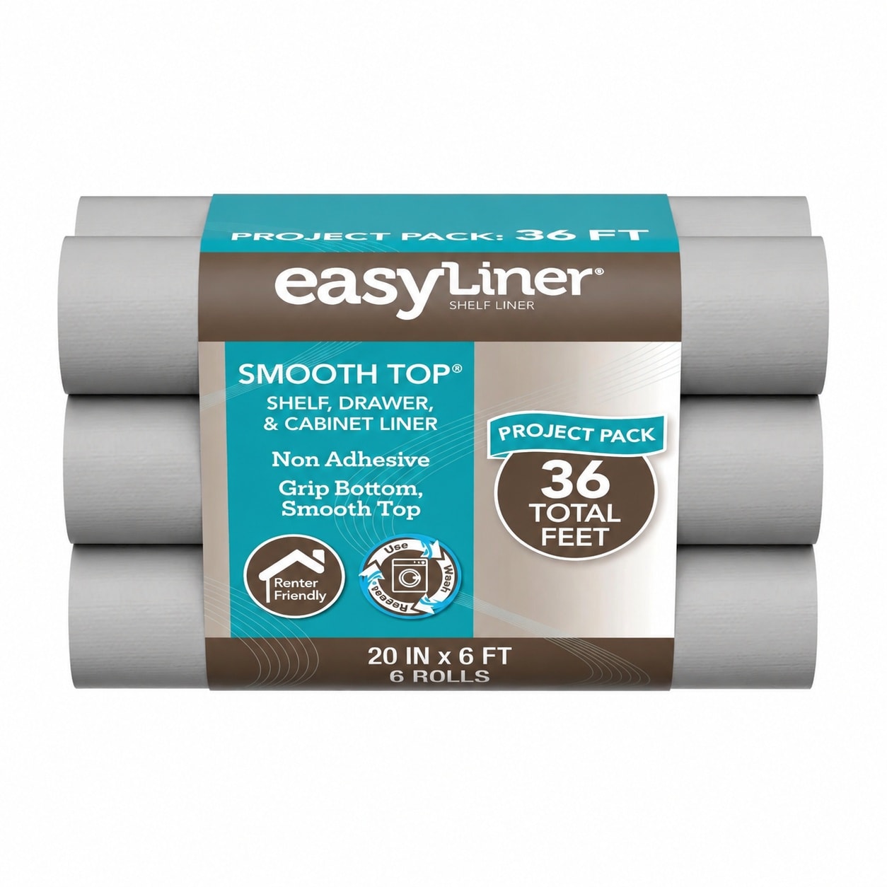 UUDULY  Smooth Top EasyLiner Non Adhesive Shelf Liner for Cabinets Drawers Pantry Kitchen Essentials 20 in by 6 ft 6 Pack Gray