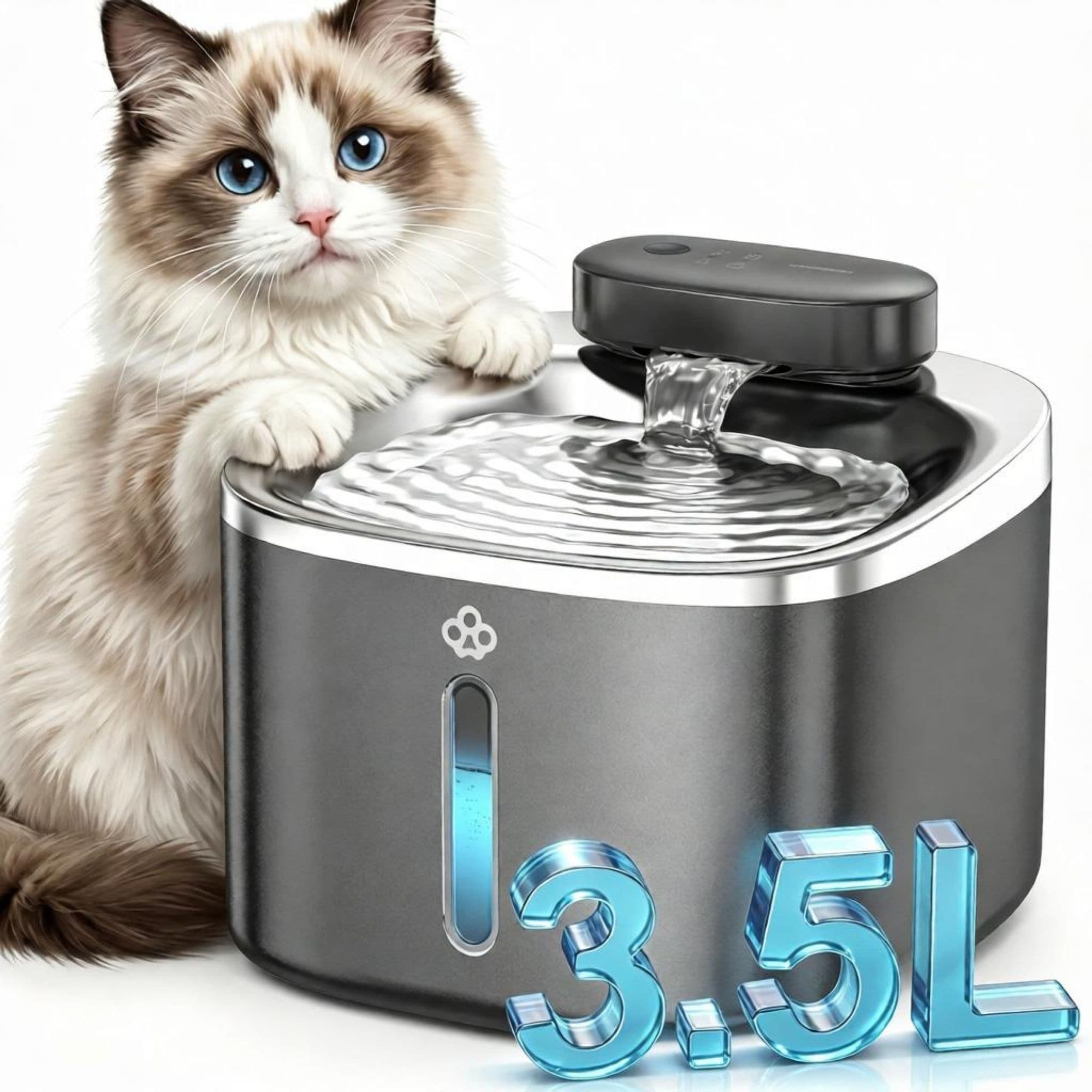 oneisall Cordless Cat Water Fountain 3.5L 118oz Stainless Steel Bowl 5 Layer Filtration 3 Filters Dual Power Supply for 60 Days
