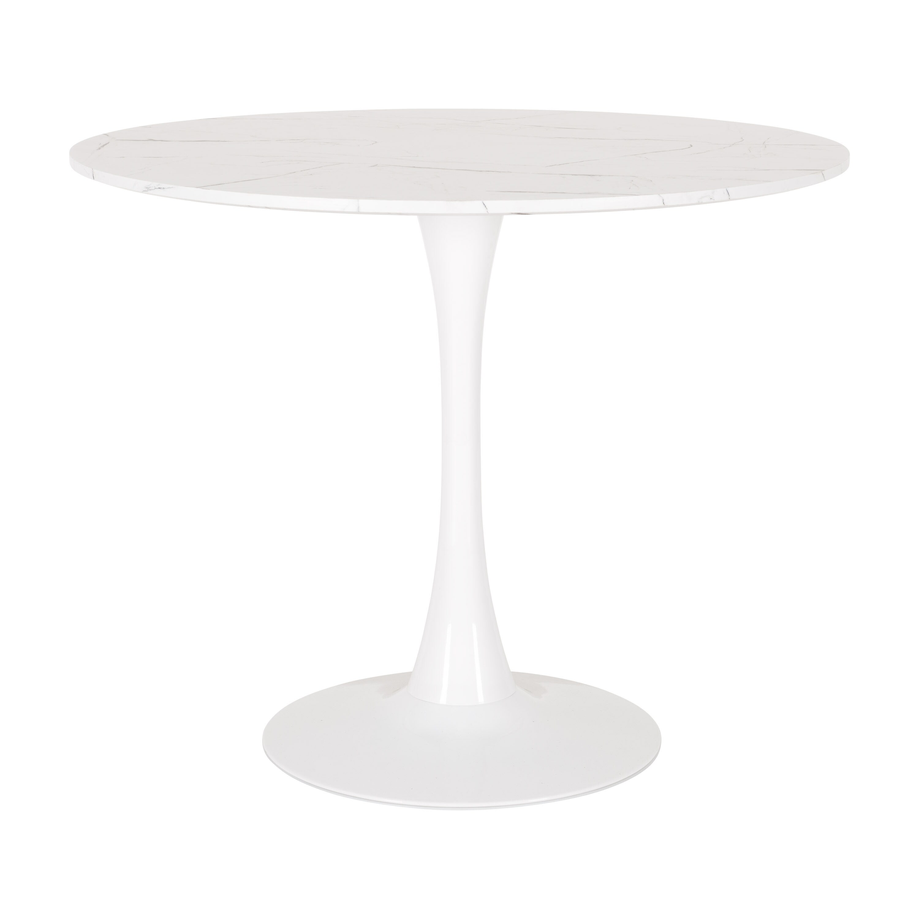 CorLiving DDW-511-T Ivo White Marble Round Contemporary/Modern Dining Table, MDF with White Metal Pedestal Base 35.5-in L x 28.5-in H