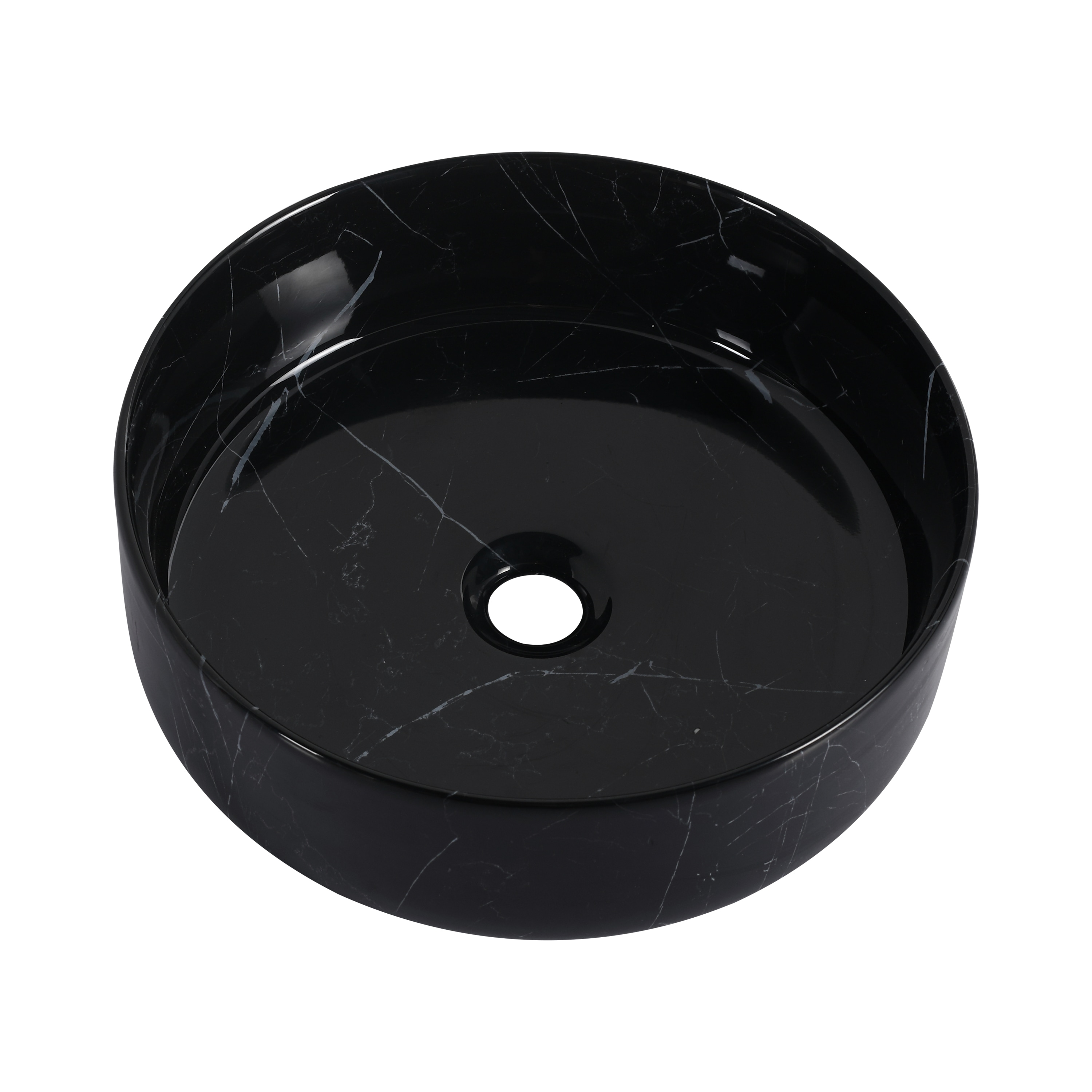 LUCKY ONE 15.75 in x 15.75 in Black Marble Ceramic Above Counter Vessel Sink 1 Hole 1 Sink Bathroom Vanity Top
